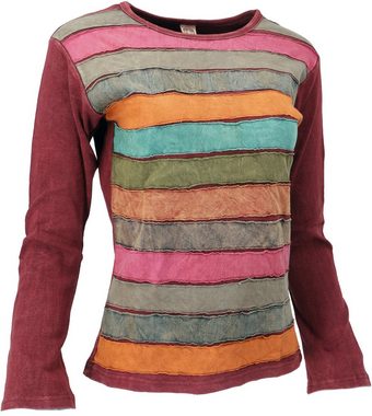 Guru-Shop Longsleeve Langarmshirt Regenbogen bordeauxrot - Modell 8 alternative Bekleidung