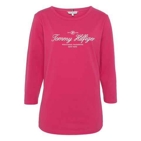 Tommy Hilfiger Curve Langarmshirt CRV SLIM SIGNATURE OPN NK 3/4SLV PLUS SIZE CURVE,mit Tommy Hilfiger Signature Logo-Schriftzug