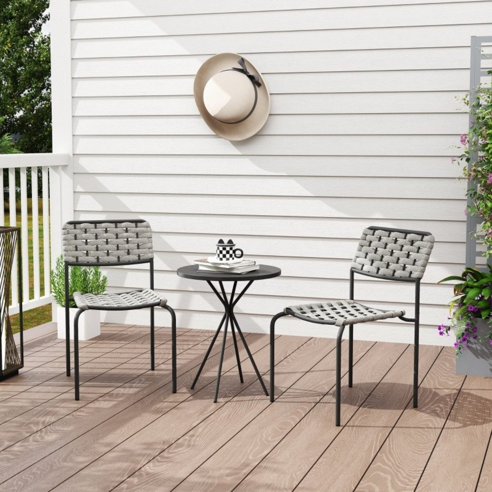 REDOM Sitzgruppe 3-tlg. Polyrattan, mit 2 stapelbaren Stühlen & Tisch, für 2 Personen, (Set, 3-tlg., Outdoor Lounge & Balkonmöbel für Garten, Terrasse & Balkon), Wetterfest & platzsparend – ideal für kleine Außenbereiche