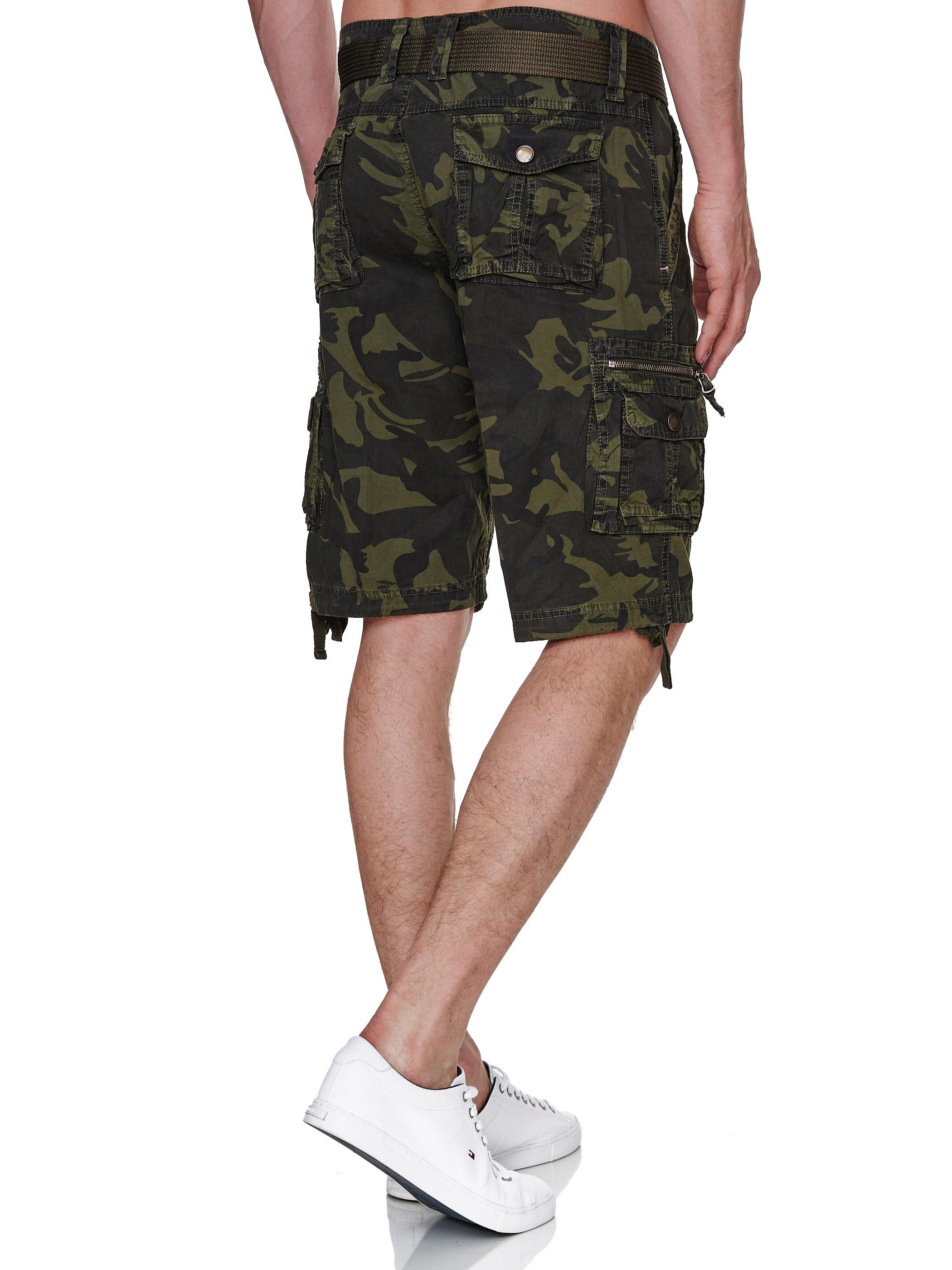 Sommer Green Taschen (Bermuda Camouflage Cargoshorts Rayshyne Shorts RSH01 Army mit Viele Gürtel)