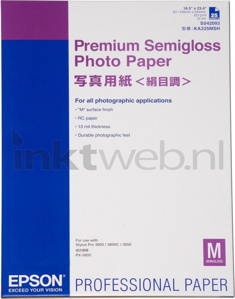 Epson Fotopapier Premium Semigloss Fotopapier DIN A2 250 g/m² 25 Blatt