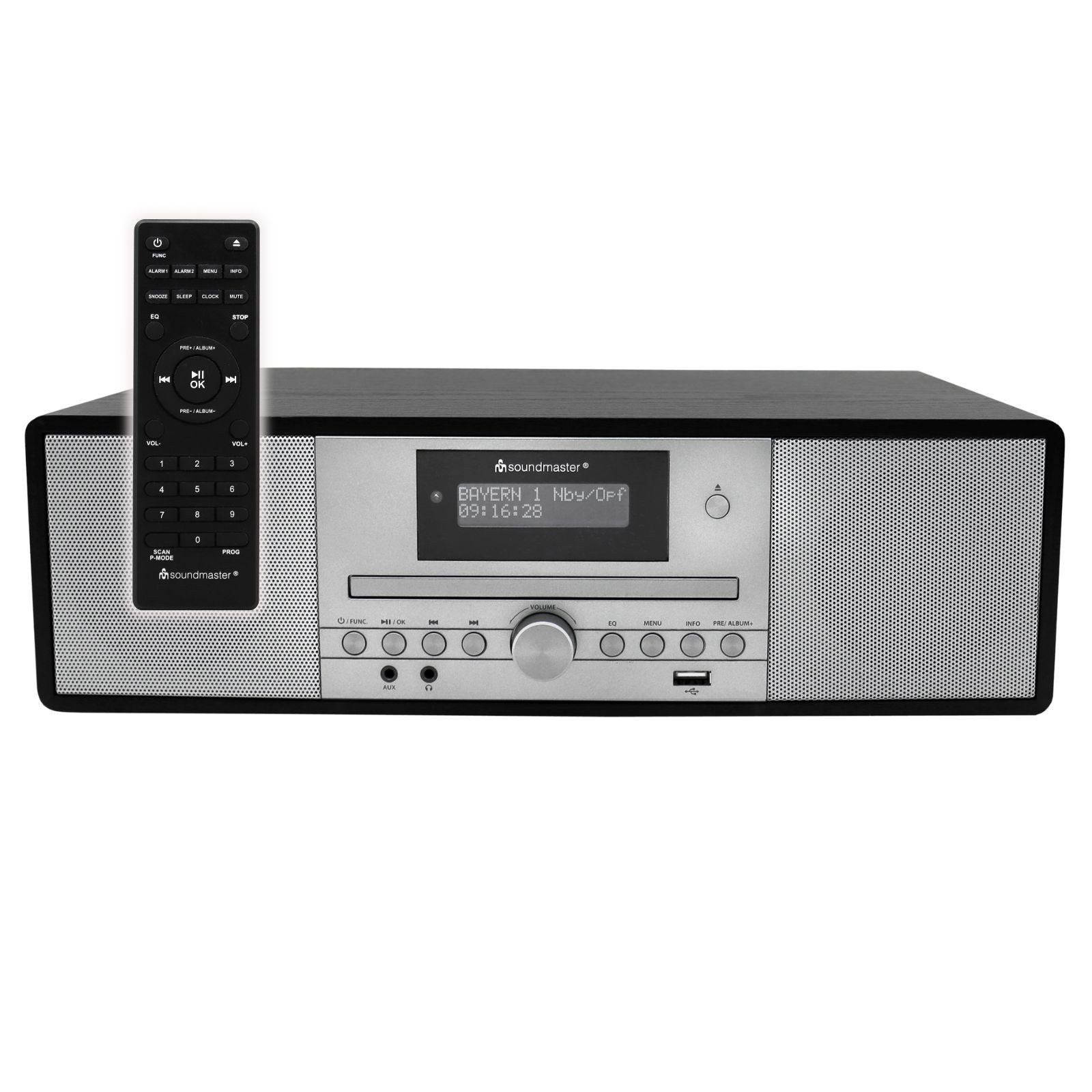 Soundmaster DAB980SW Kompaktanlage DAB+ UKW CD‑MP3 USB Bluetooth Wecker Hörbuch Microanlage (20 W, DAB+, FM, CD-Player, Bluetooth 5.3, Holz, LCD-Display)