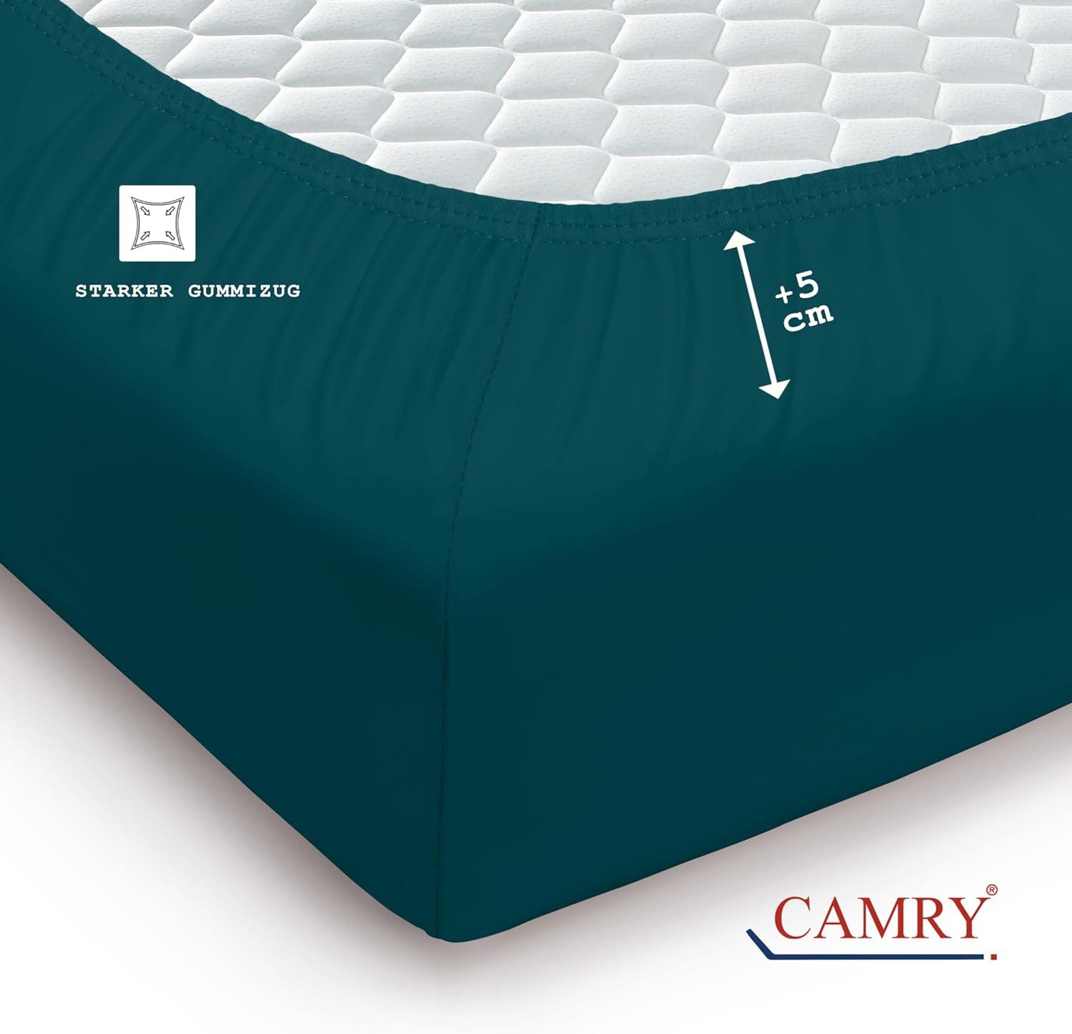 Camry Spannbettlaken CLASSIC Jersey 100% Baumwolle Spannbetttuch atmungsaktiv Gummizug, Jersey Baumwolle, Gummizug: rundum, 100% Baumwolle, alle Matratzenhöhen, – Bild 4 von 5