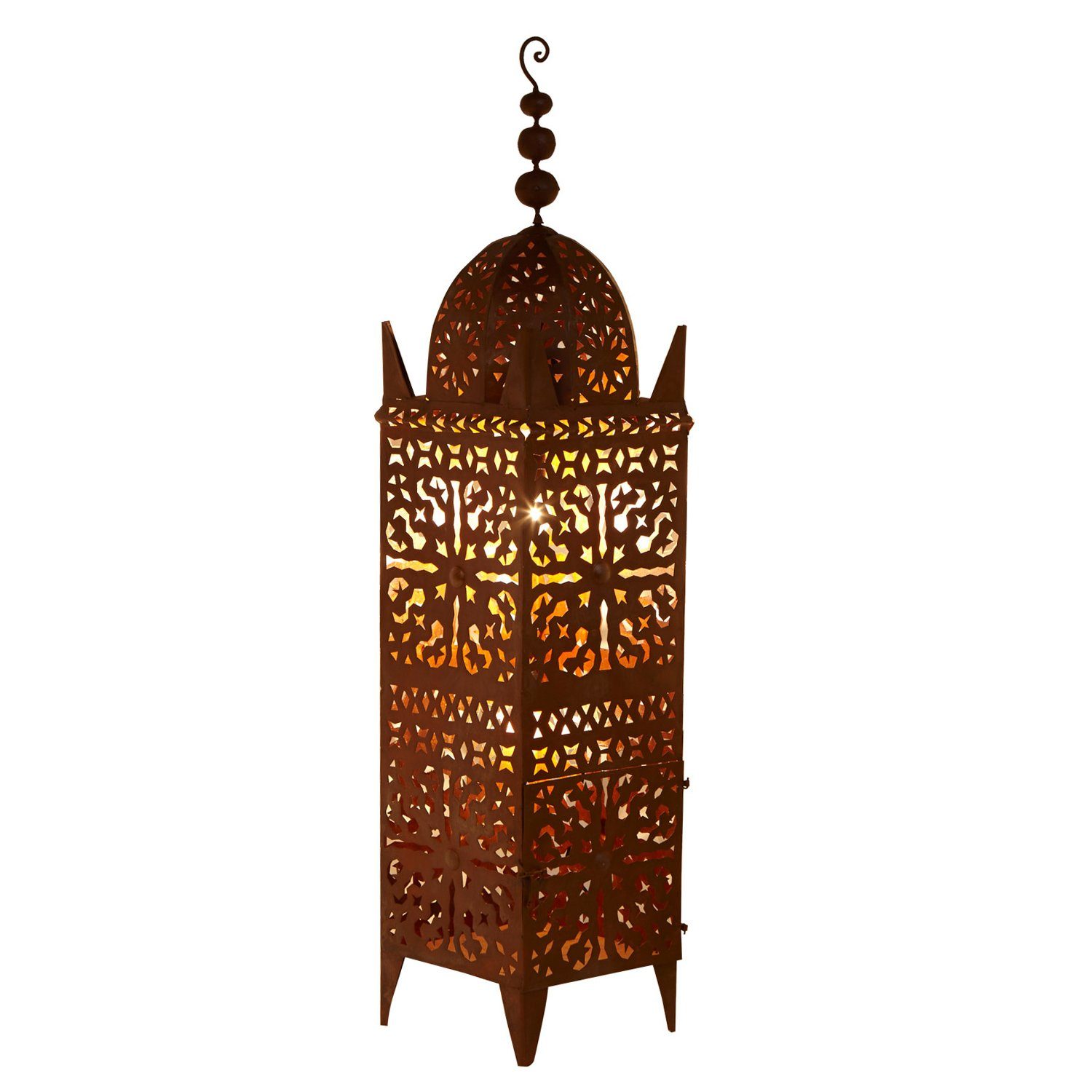 Casa Moro Kerzenlaterne Orientalische Laterne Eisenlaterne Firyal H136 cm für draußen & Innen (hängend & stehend, Kunsthandwerk aus Marokko), Garten Windlicht mit Eisen Rost Finish L1656