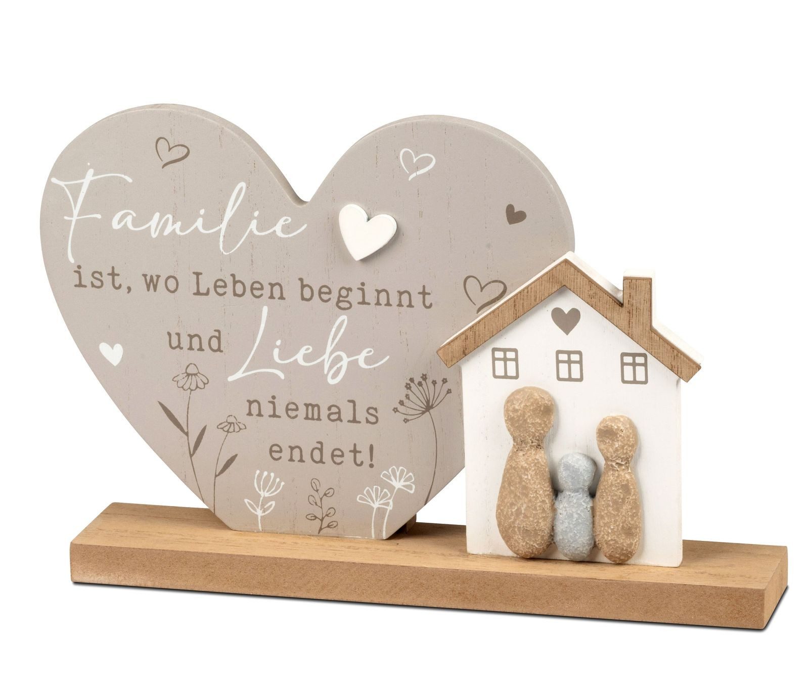 formano Dekofigur Herz Haus Familie und Spruch 26 cm Liebevolle Wohn-Deko Steinoptik