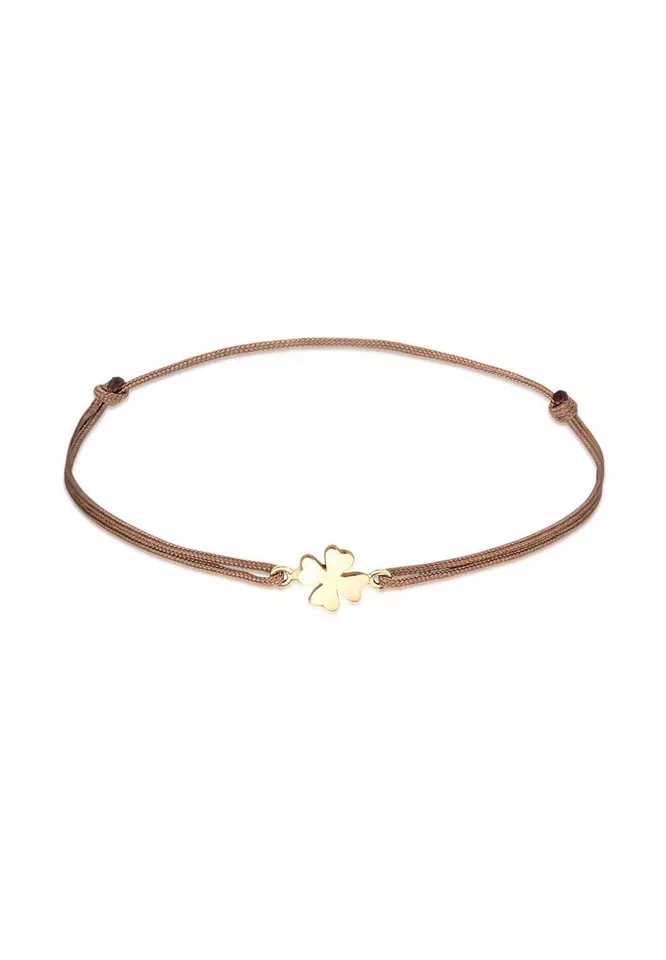 Elli Armband Kleeblatt Textilarmband 925 Silber vergoldet (kein Set, 1-tlg), Glück