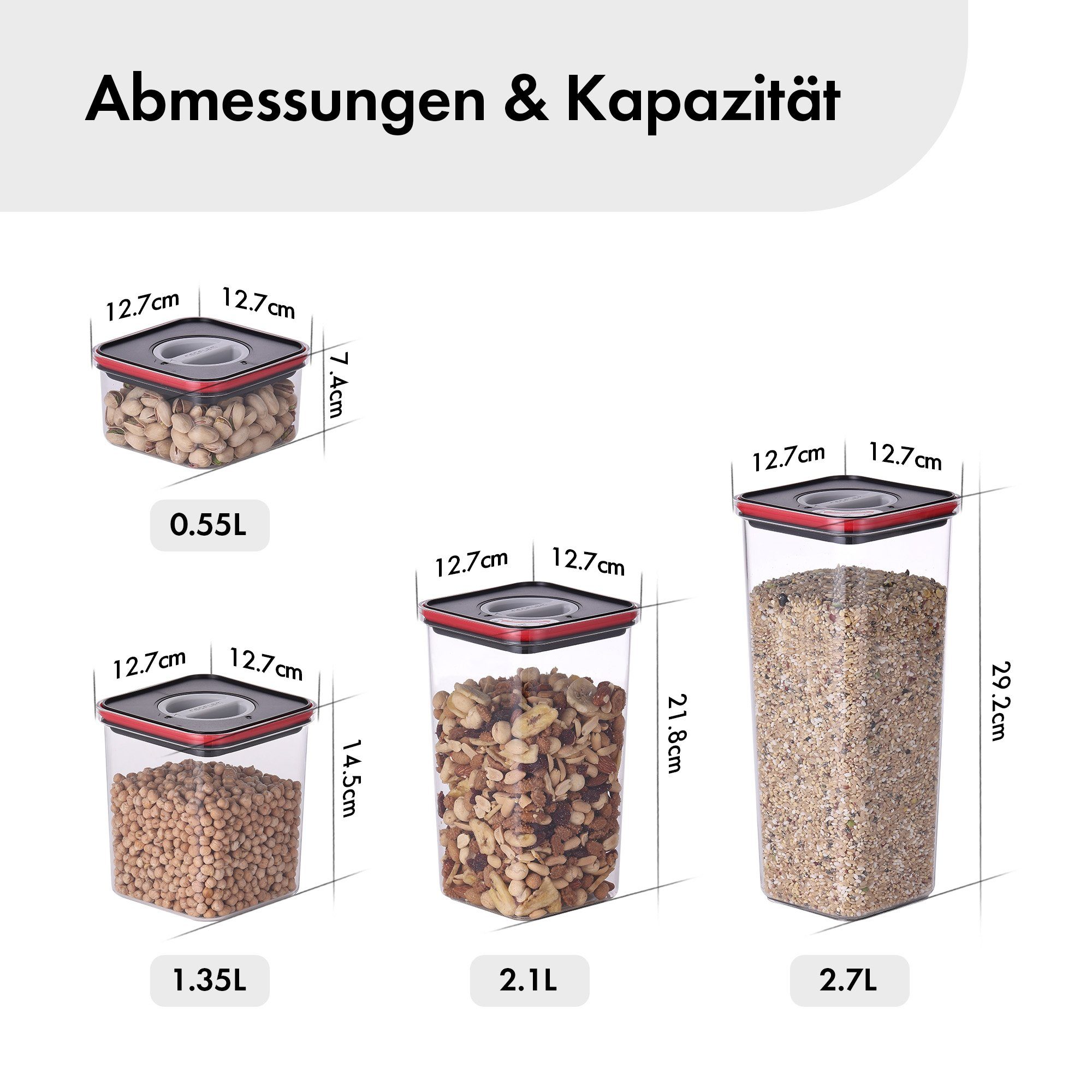 NEOFLAM® Vorratsdose Smart Seal Vorratsbehälter Set 4tlg. - Gr. S, M, L, XL - Rot, Kunststoff (AS & PP), Silikon, (4-tlg) – Bild 2 von 5