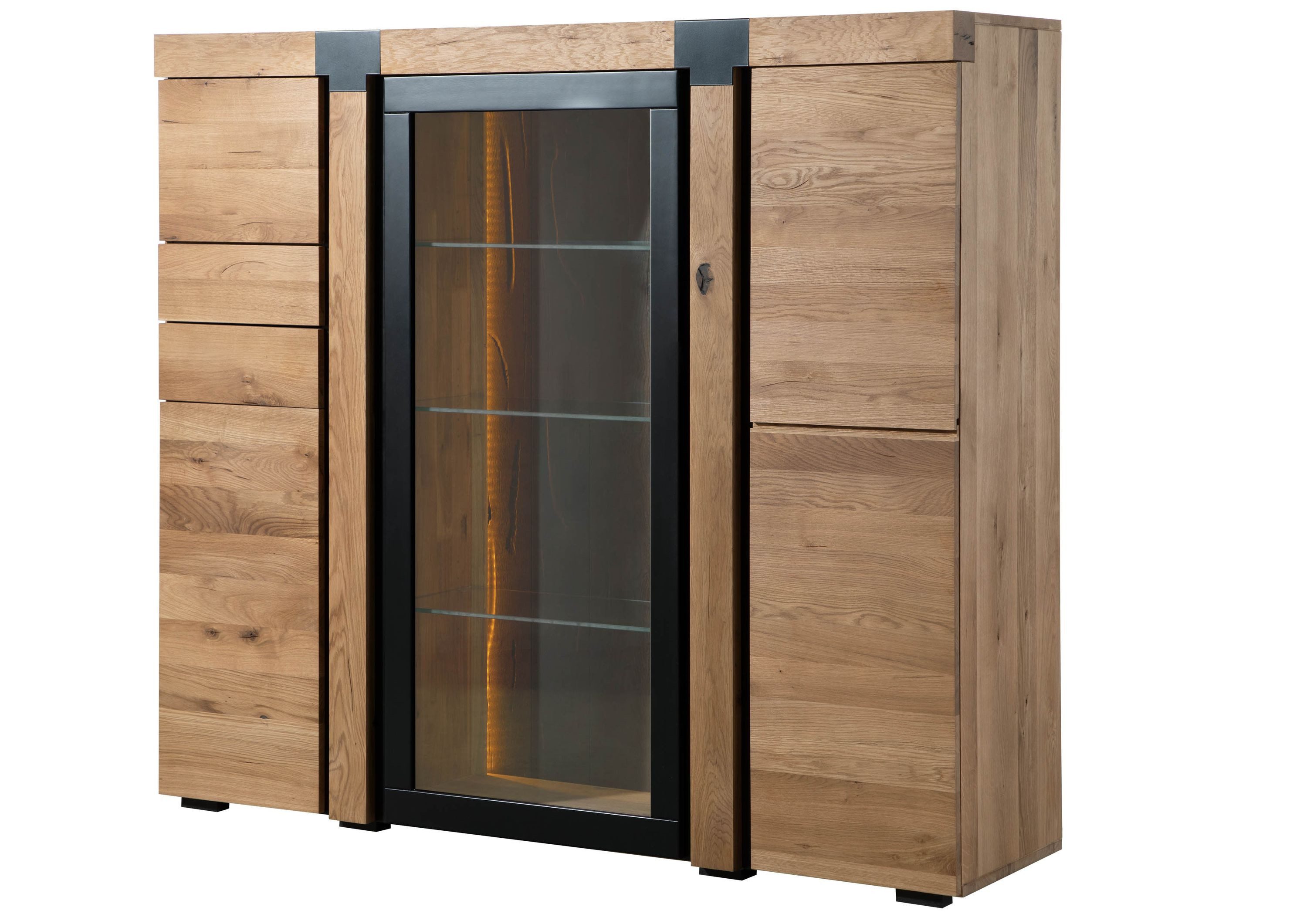 Massivmoebel24 Highboard ROTTERDAM (Massivholz), Wildeiche 161x45x144 natur geölt ROTTERDAM #101