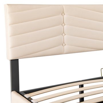 SOFTWEARY Polsterbett Doppelbett mit Lattenrost und Bettkasten (180x200 cm), gepolsterter Kopfteil höhenverstellbar, Samt