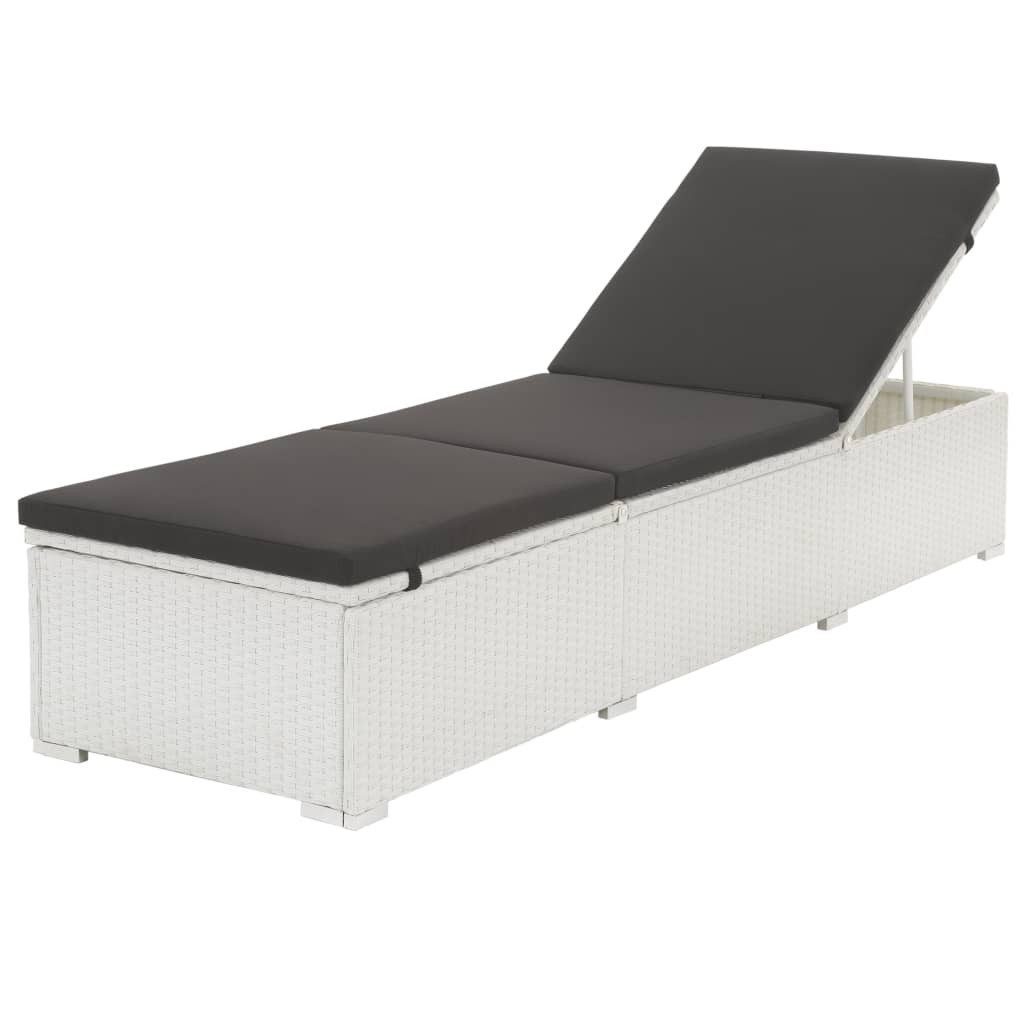 vidaXL Gartenliege Sonnenliege mit Auflage Polyrattan Weiß Gartenliege