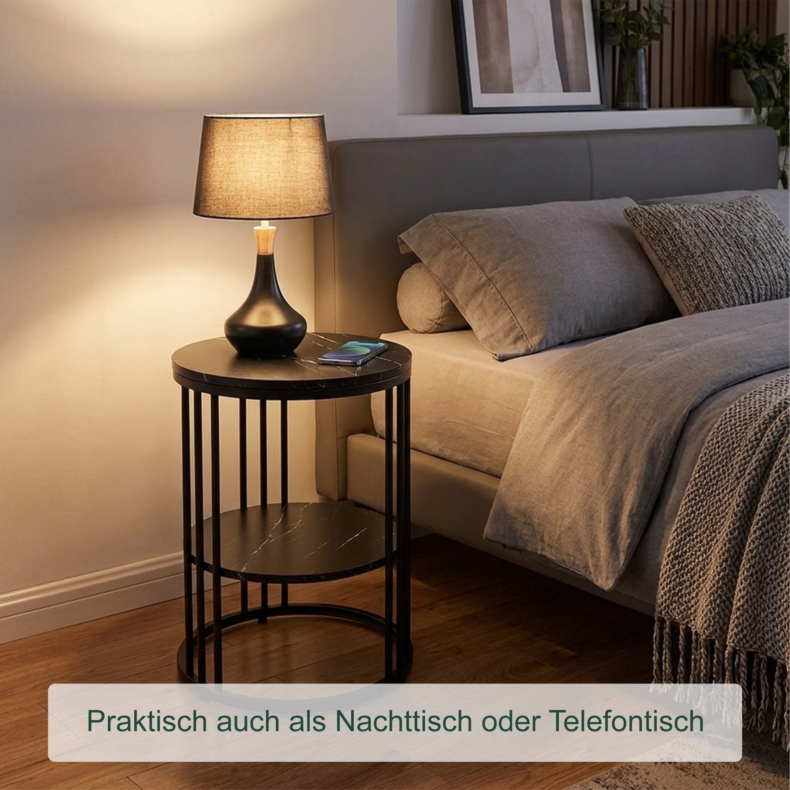 relaxdays Beistelltisch in Marmoroptik (1-St), Schwarz-Schwarz – Bild 3 von 5