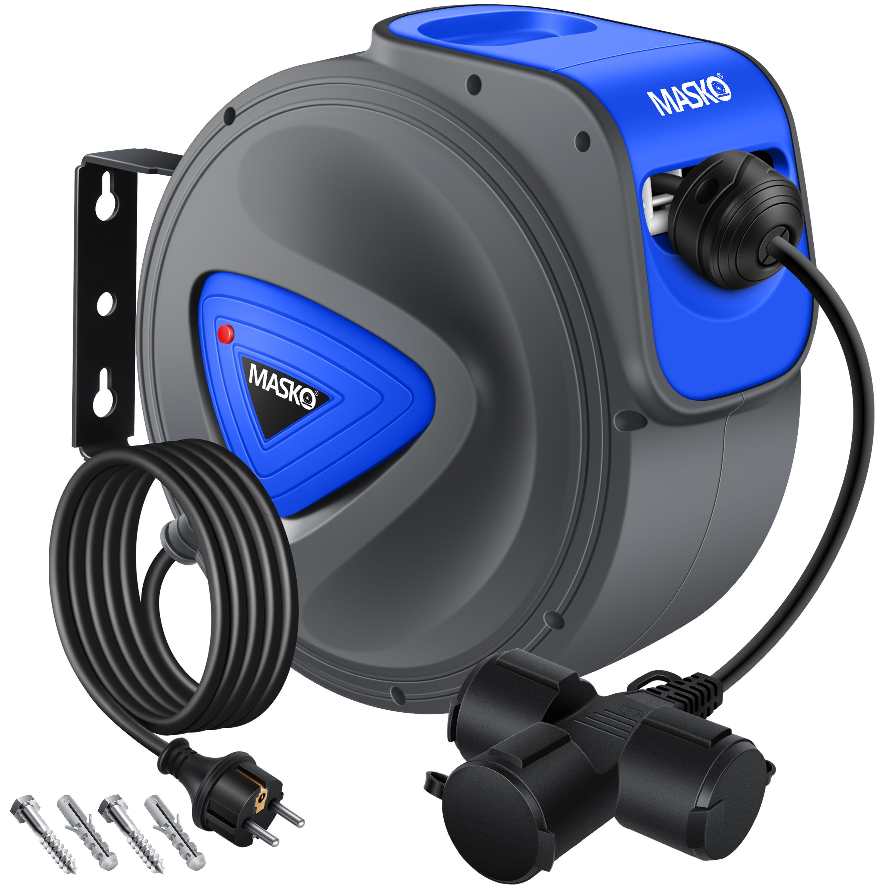 MASKO Verlängerungskabel, (10 cm), Automatik Kabeltrommel Verlängerungskabel mit 3-Fach Anschluss