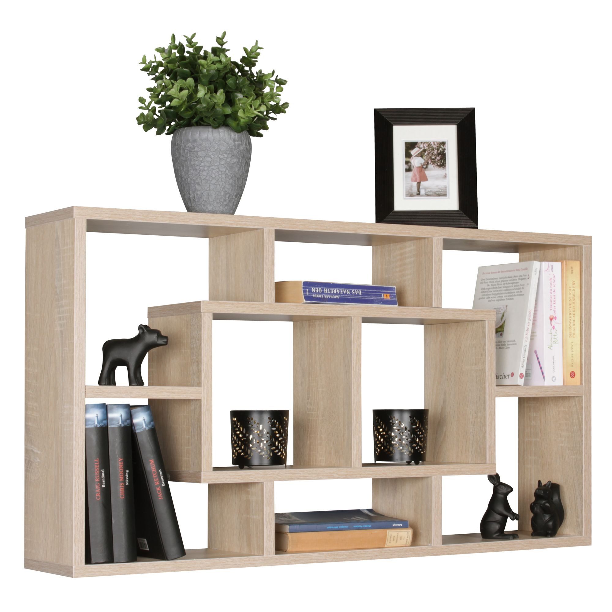 Wohnling Wandregal WL5.168, Sonoma 85x47,5x16 cm MDF-Holz, Hängeregal Modern, Wandboard Freischwebend Dekoregal Bücherregal Wand