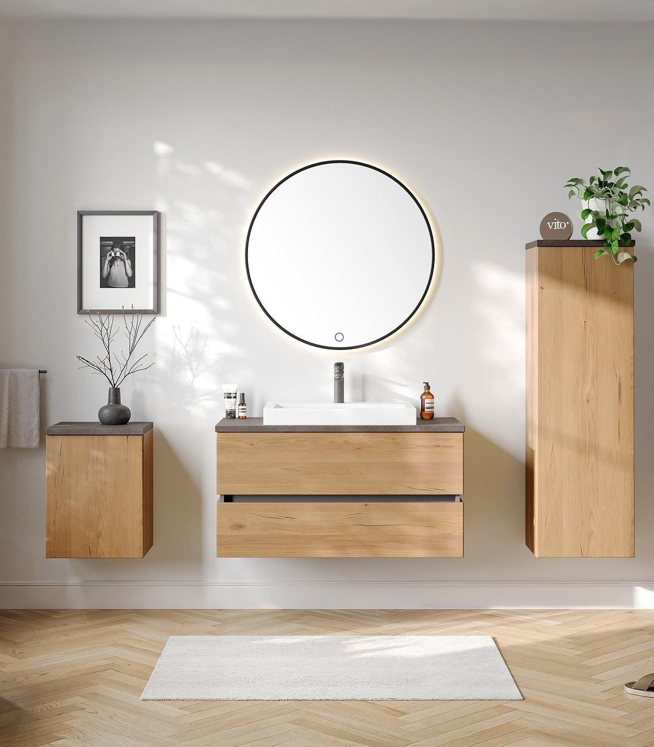 Vito Hochschrank CARIBU, Grau, Wildeiche Dekor, 1 Tür, Soft-Close, B 40 x H 131 x T 35 cm