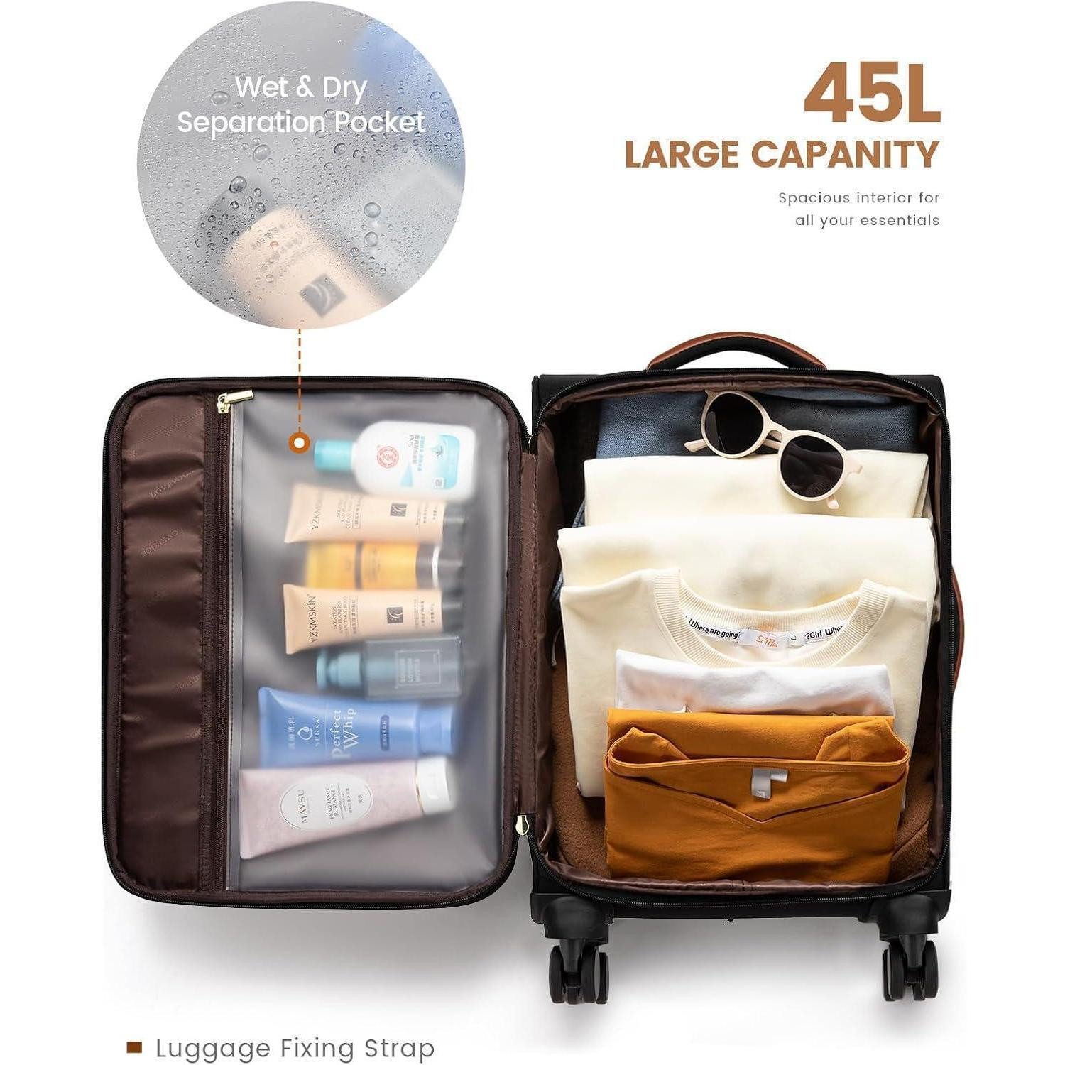 LuxusKollektion Handgepäck-Trolley Handgepäck Koffer Trolleys 55X40X20 4 Rollen Stoff Carry On Luggage