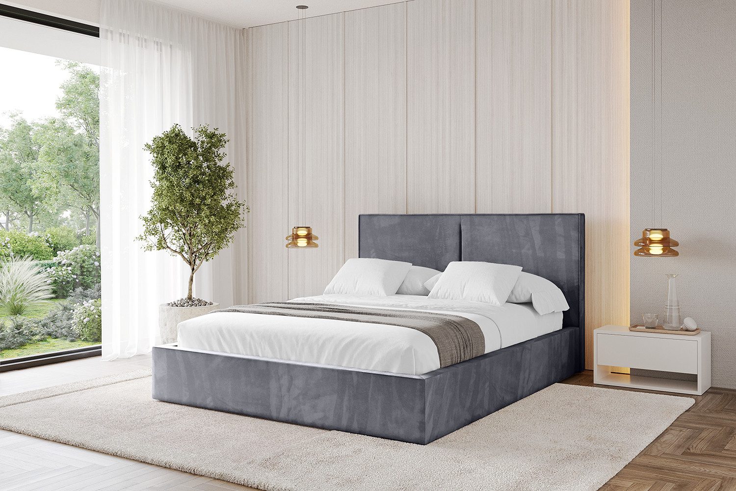 ALTDECOR Polsterbett VANTO (Polsterbett mit Bettkasten und Lattenrost, Boxbett mit Matratze), Doppelbett mit Stauraum, Bett mit Kopfteil