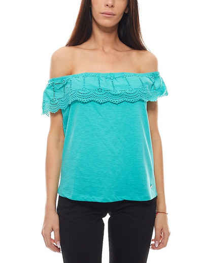 Kaporal Rundhalsshirt KAPORAL Bandeau-Shirt strukturiertes Damen Carmen-Shirt mit Volant Sommer-Shirt Grün