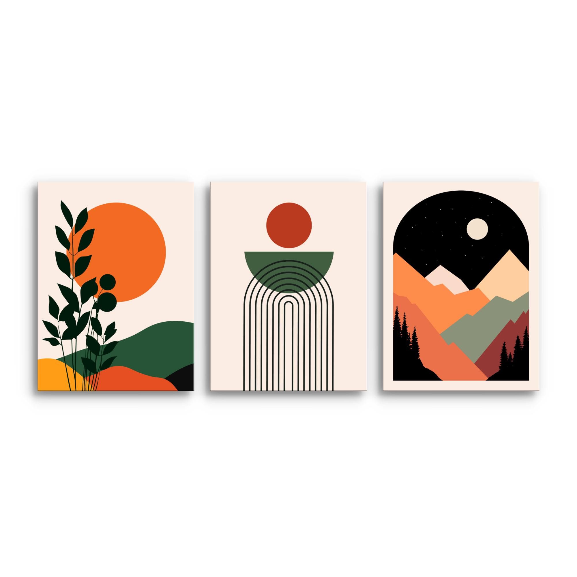 Novart Wandbild Modern Abstrakt Boho Style Figuren Deko Bohemian Aesthetic Bilder, 3 Bilder 30x40 cm, made in Germany, moderne Wandbilder, Boho Style