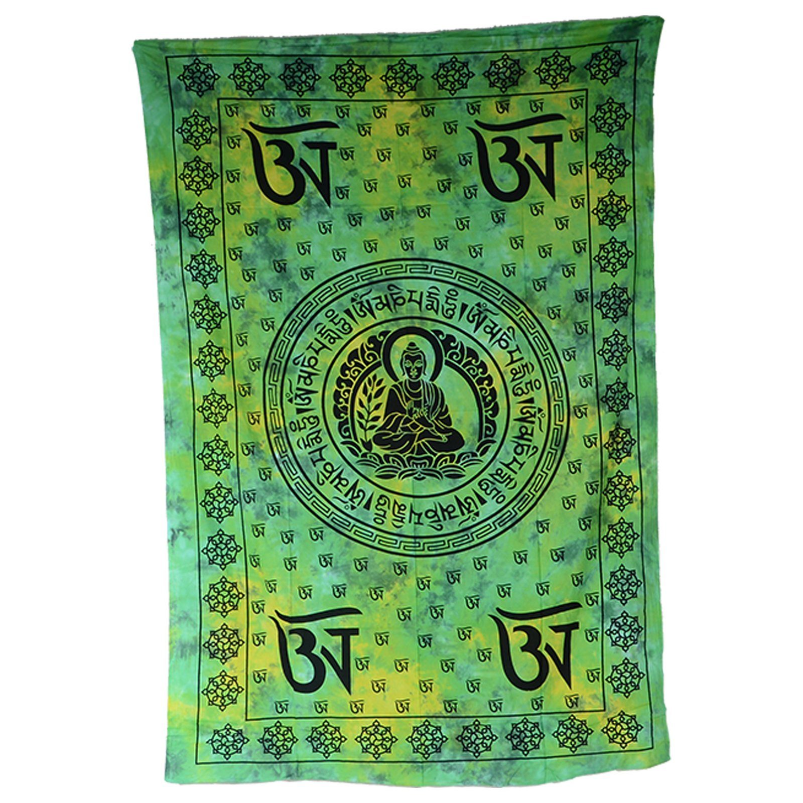 KUNST UND MAGIE Wandteppich Bunte Tagesdecke Wandbehang Tuch Buddha Mandala ca. 200 x 135 cm