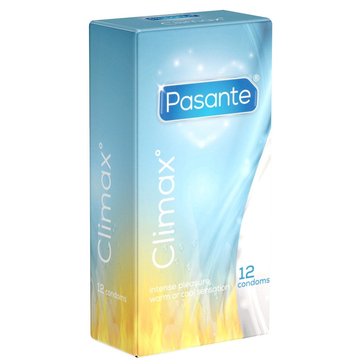 Pasante Kondome Climax (mit Spezialbeschichtung, wärmend und kühlend) Packung mit, 12 St., gerippte Kondome, ausgeprägte Rippen und Thermo-Effekt für extra intensiven Genuss