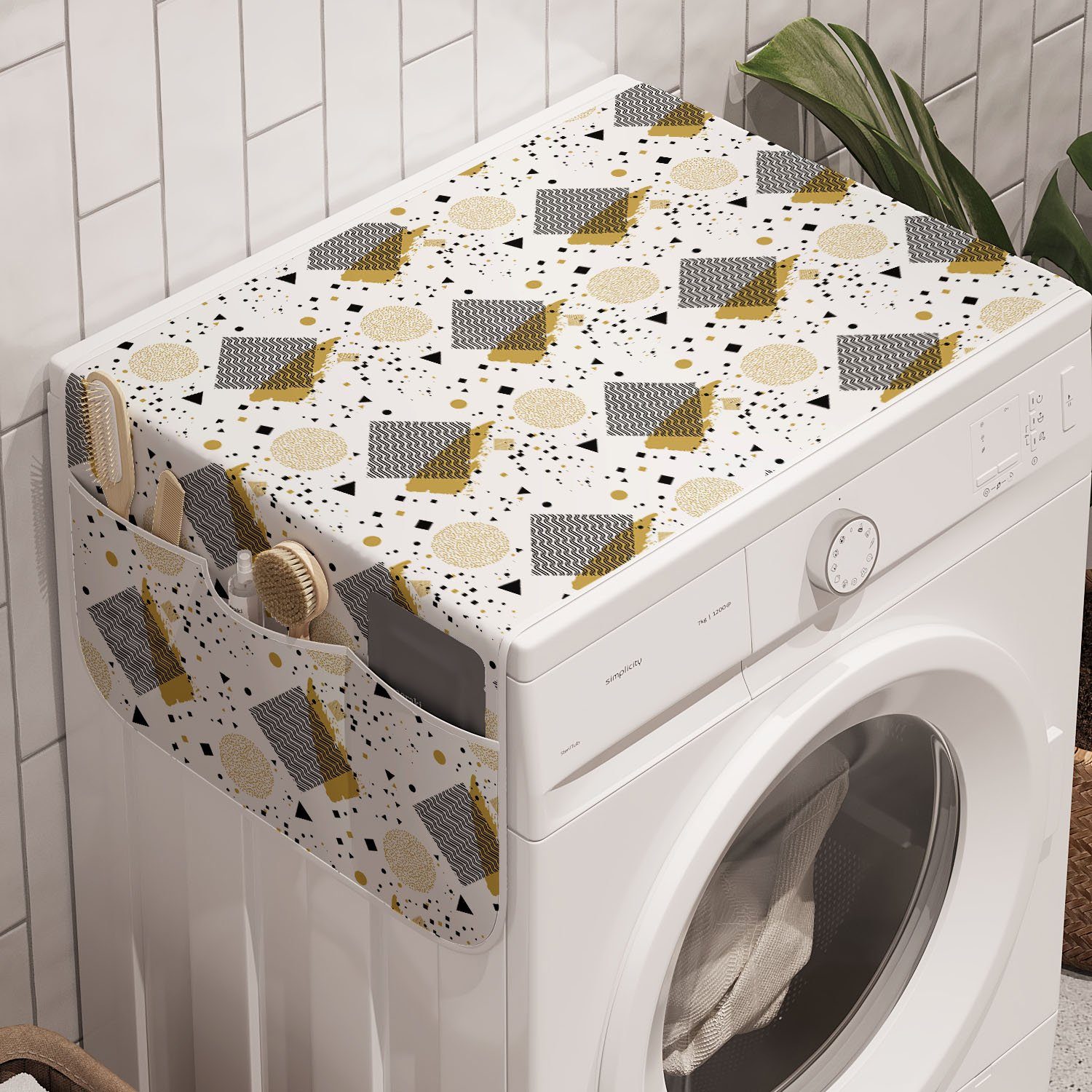 Abakuhaus Badorganizer Anti-Rutsch-Stoffabdeckung für Waschmaschine und Trockner, Abstrakt geometrische Anordnung | Bad-Organizer