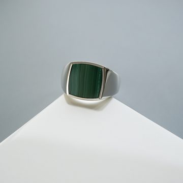Sprezzi Fashion Siegelring Herren Siegelring 925 Silber Ring Grün Malachit Stein, handgefertigt, aus Sterling Silver, Designed in Germany