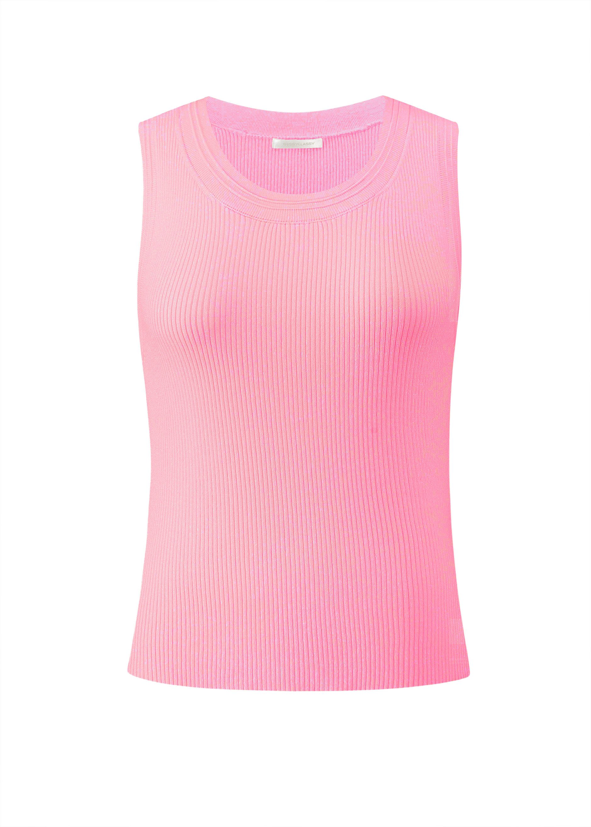 SASSYCLASSY T-Shirt Strick-Top Damen mit Rundhalsausschnitt ärmellos Top in Rippstruktur mit klassischem Design und schmeichelnde Passform