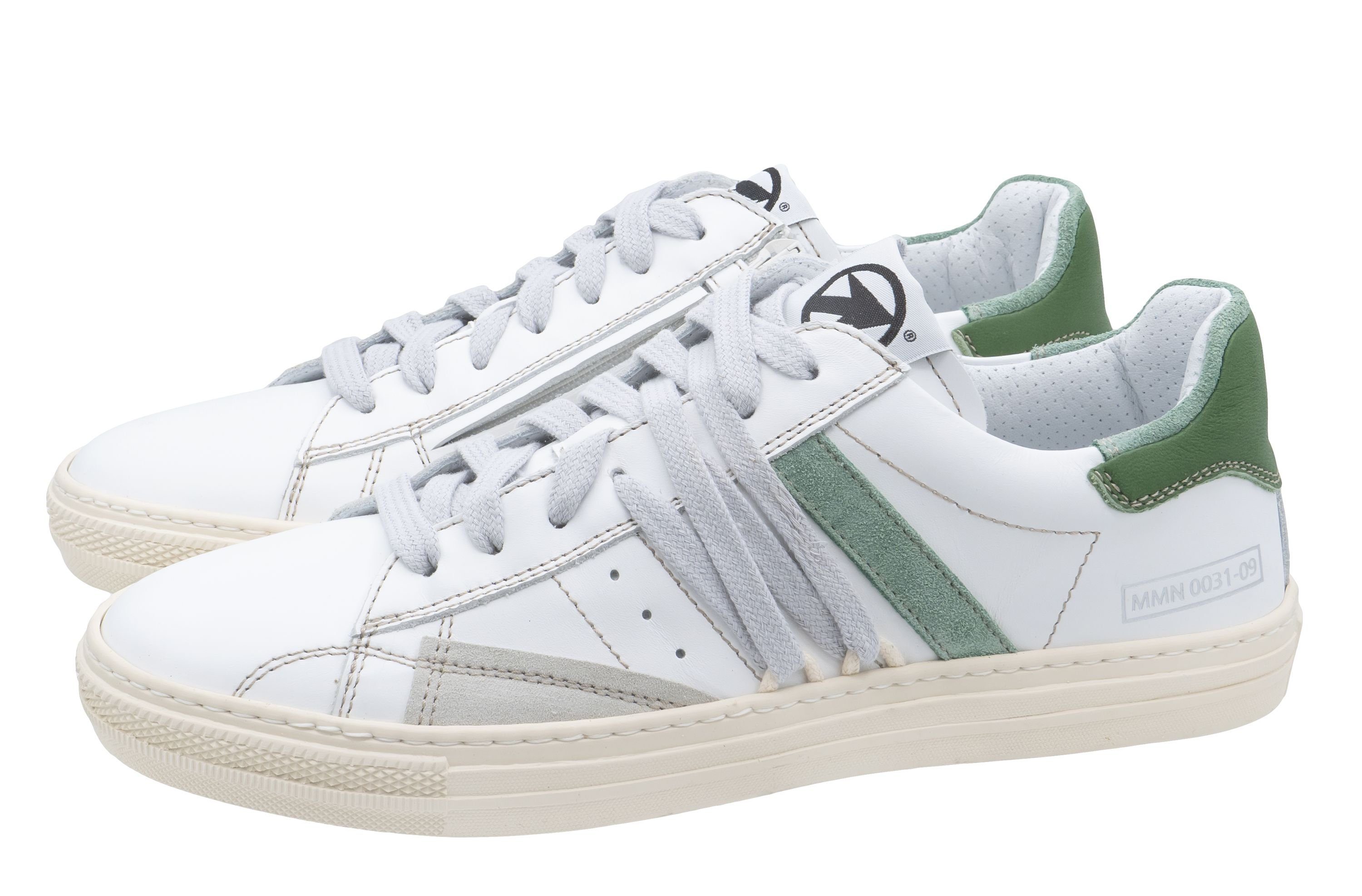Momino Momino 4270 Sneaker Damen Mädchen Halbschuhe Leder Weiß Grün Sneaker