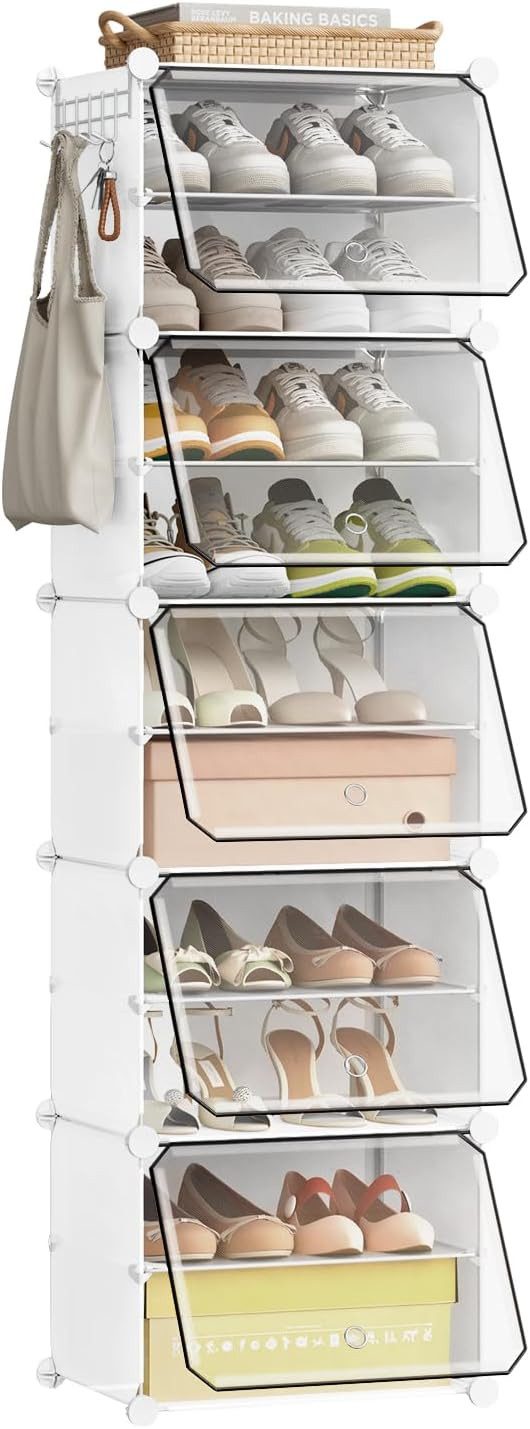 EUGAD Schuhbox (10 St), Schuhorganizer Schuhregal Kunststoff, mit Haken