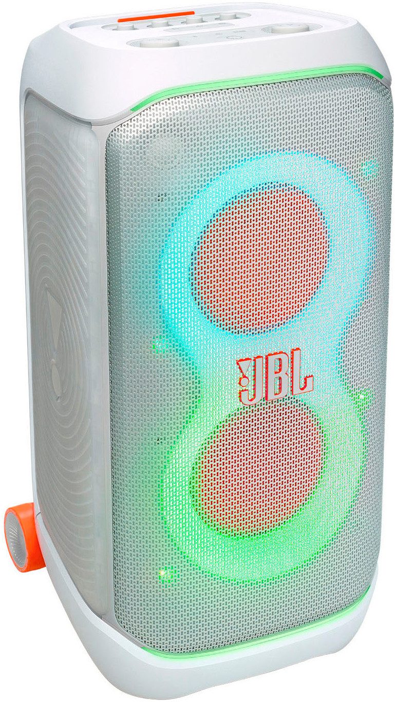 JBL PartyBox Stage 320 Party-Lautsprecher Stereo (Bluetooth, 240 W, 18h Akkulaufzeit, dynamische Lichtshow, Teleskopgriff, Auracast)
