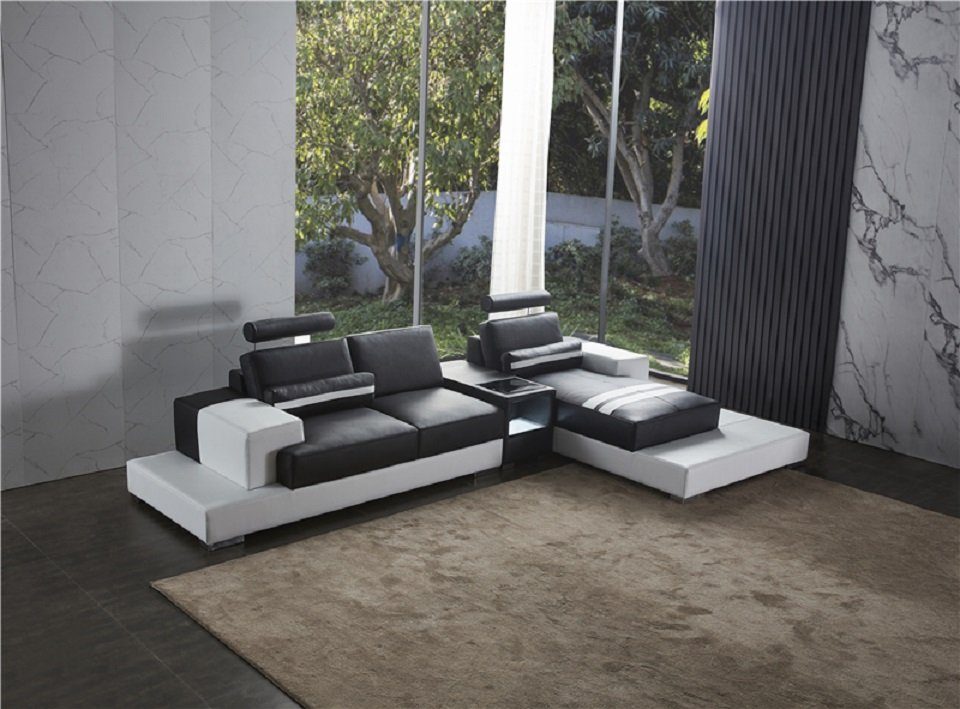 Eck Form Ecksofa, Leder Couch JVmoebel Polster Ecksofa Schwarz/Weiß L Sofa Sofas Wohnlandschaft