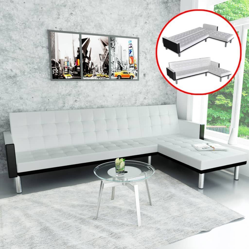 vidaXL Sofa Ecksofa mit Schlaffunktion Kunstleder Weiß