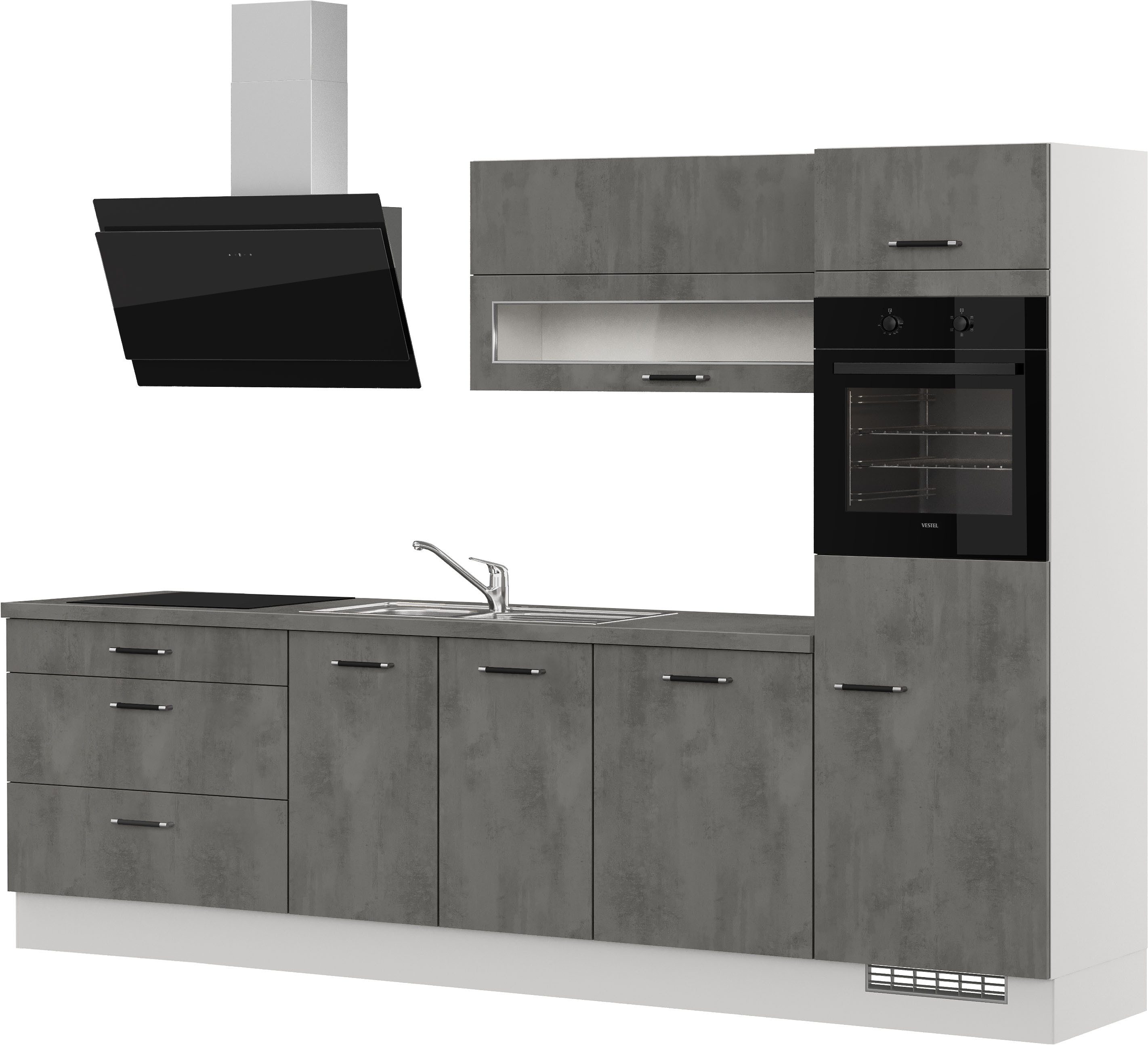 IMPULS KÜCHEN Küchenzeile Prag, Ausrichtung wählbar, Schubkästen mit Soft-Close, (Set), vormontiert, in verschiedenen Farben erhältlich, Breite 300 cm