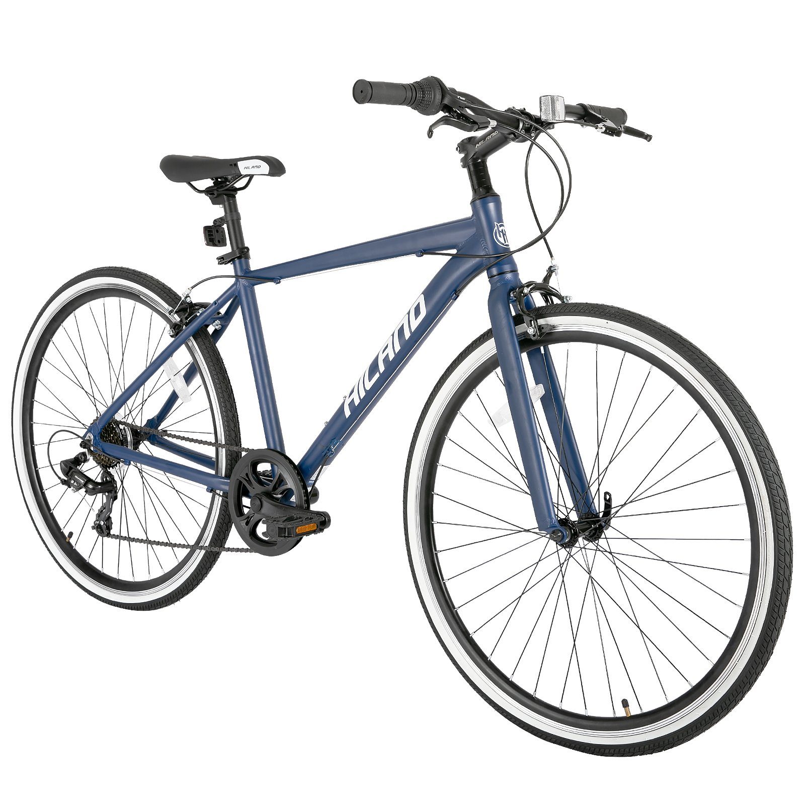 HILAND Cityrad 28 Zoll Trekkingrad mit Aluminiumrahmen,700C Hybrid Fahrrad, 7 Gang Shimano TY300D Schaltwerk, Kettenschaltung, (set, mit werkzeug), für Damen und Herren 160 - 183 cm Citybike Blau