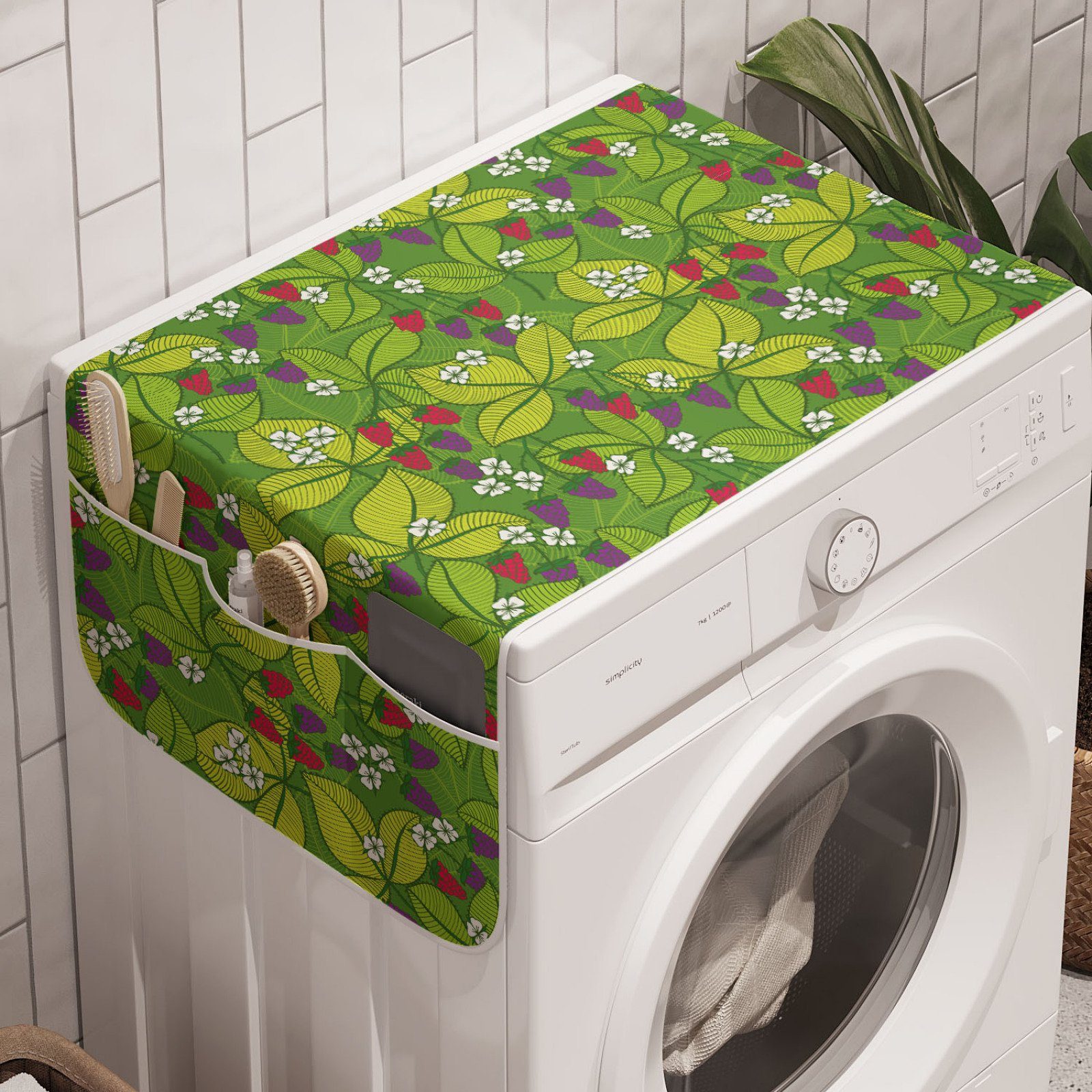 Abakuhaus Badorganizer Anti-Rutsch-Stoffabdeckung für Waschmaschine und Trockner, Blumen Beeren Blätter und Blumen