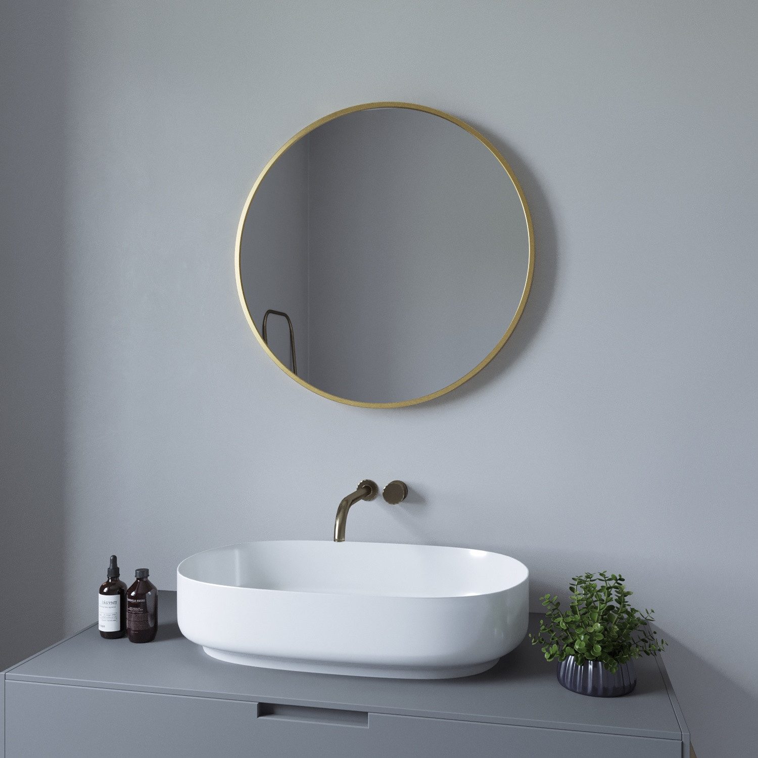 AQUALAVOS Rahmenspiegel-rund Badspiegel Rund Spiegel 60cm Dekorative Wandspiegel für Badezimmer, 4 mm Kristallglas hochwertigem Aluminium für Badezimmer Ankleideraum