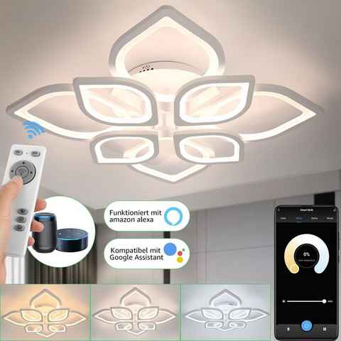 LETGOSPT Deckenleuchte 80W Modern Fernbedienung Dimmbar Wohnzimmerlampe, LED fest integriert, kaltweiß / neutralweiß / warmweiß, mit APP und WIFI-steuerung, für Alexa und Google-Assistant