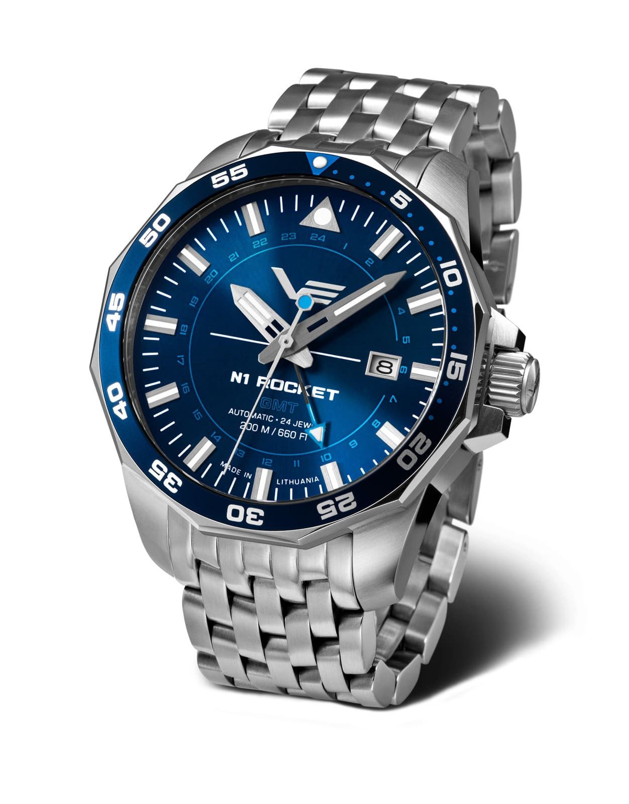 Vostok Europe Automatikuhr Rocket N1 225A712-B Herrenuhr Blau 46 mm Edelstahl 20 ATM GMT