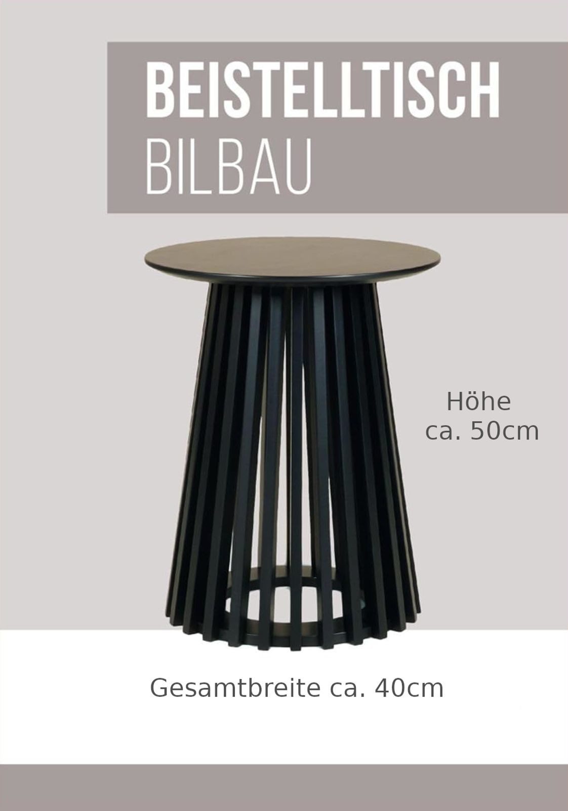 BURI Gartentisch Beistelltisch 50x40cm rund schwarz Couchtisch kleiner runder Tisch