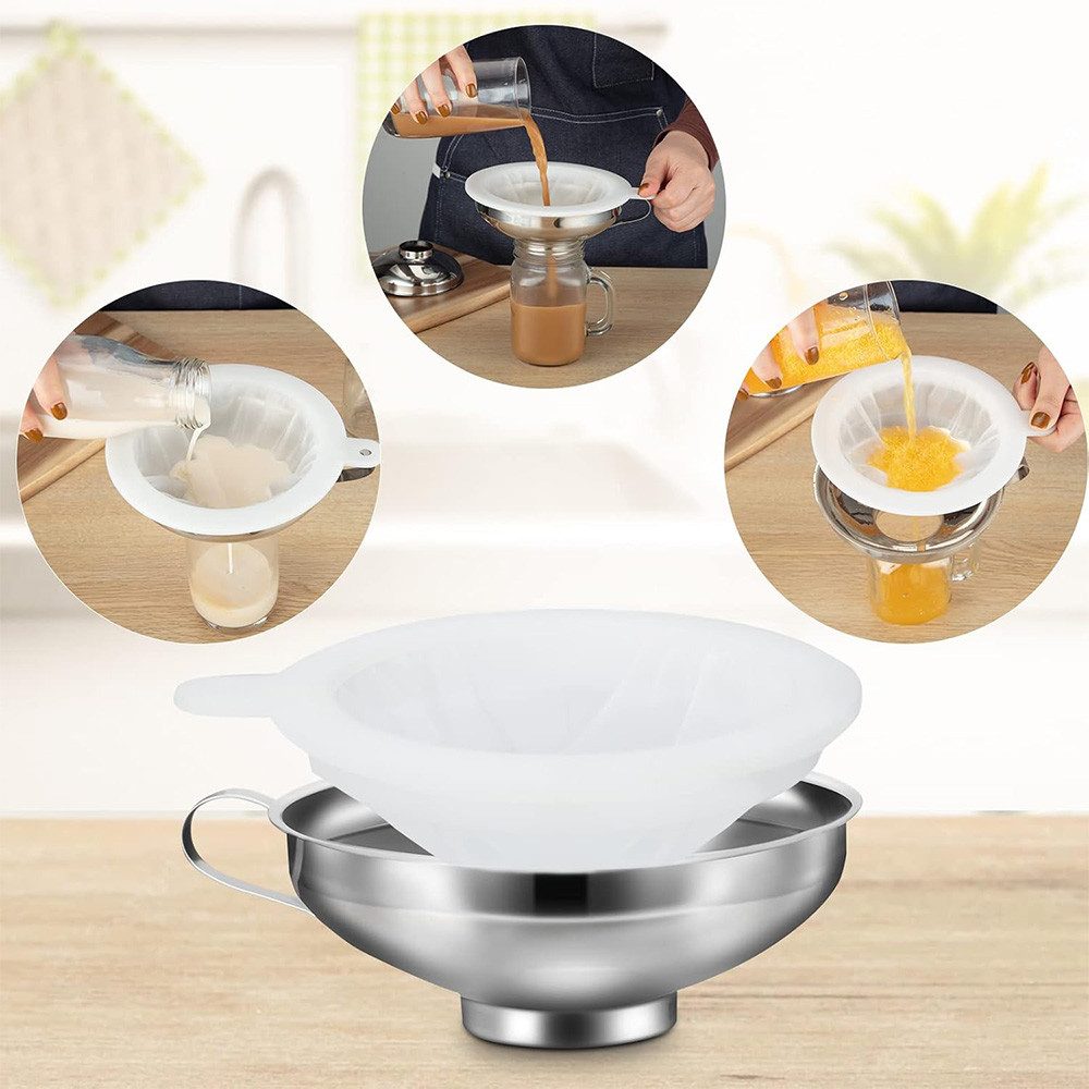 AFKSMILE Trichter Edelstahl Trichterset 8-teilig mit Heber & Filter, spülmaschinenfest, (8-tlg), 3 Größen Küchentrichter Set für Marmelade, Einmachen, Öl, Gewür – Bild 5 von 5