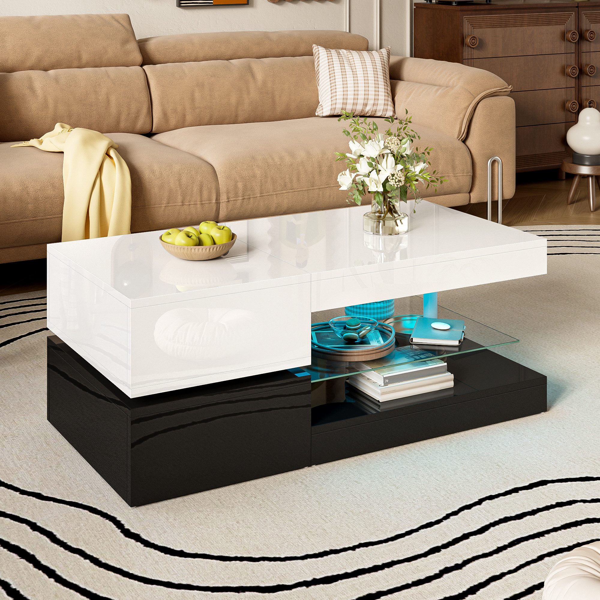 OKWISH Couchtisch Schwarz-Weiß-Design (Satztisch, Beistelltisch, 1-St., günstig online kaufen