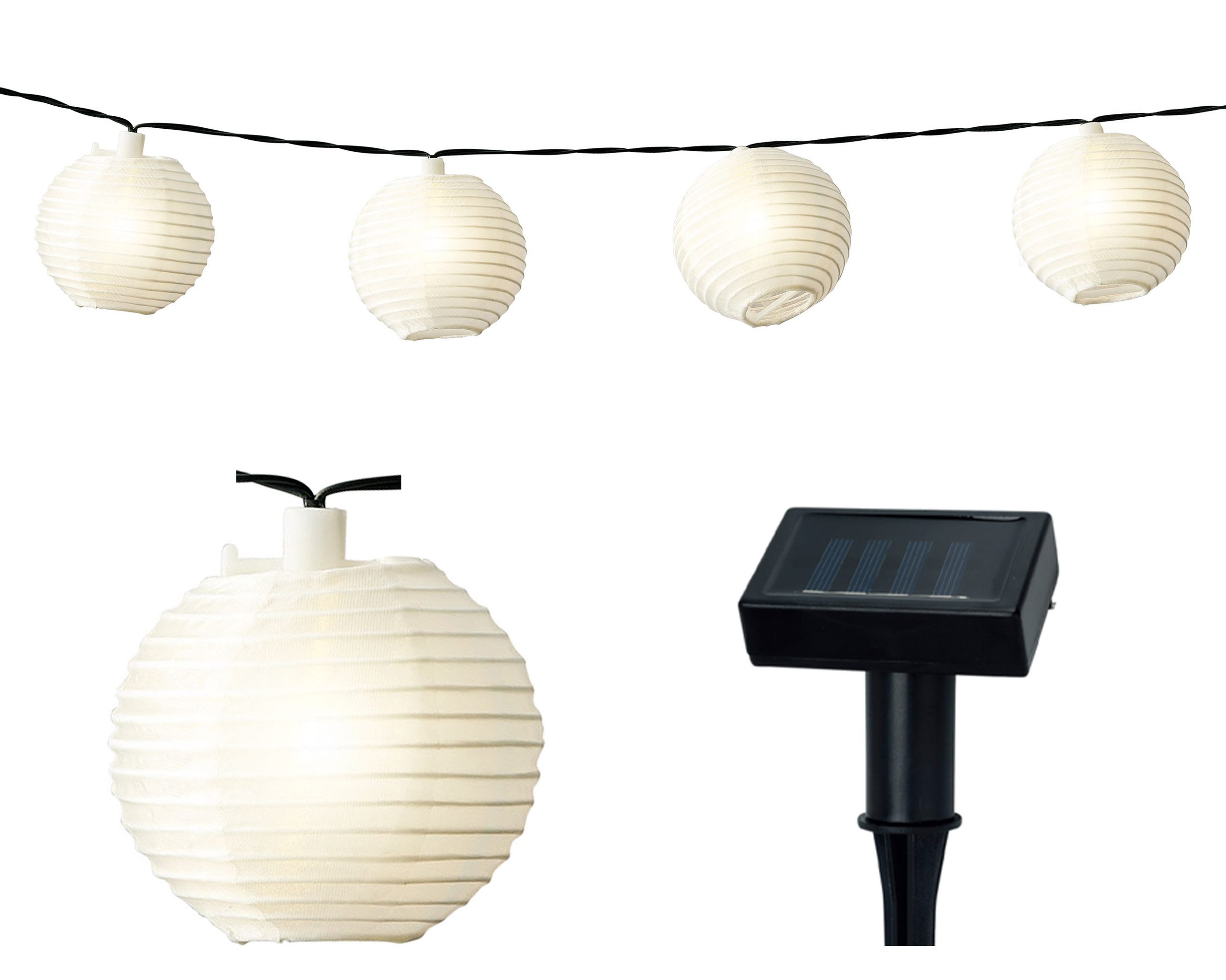Lumineo LED Solarleuchte, Dauerlicht, warmweiß, LED Solar Lichterkette Lampions 3,5m Nylon Warmweiß