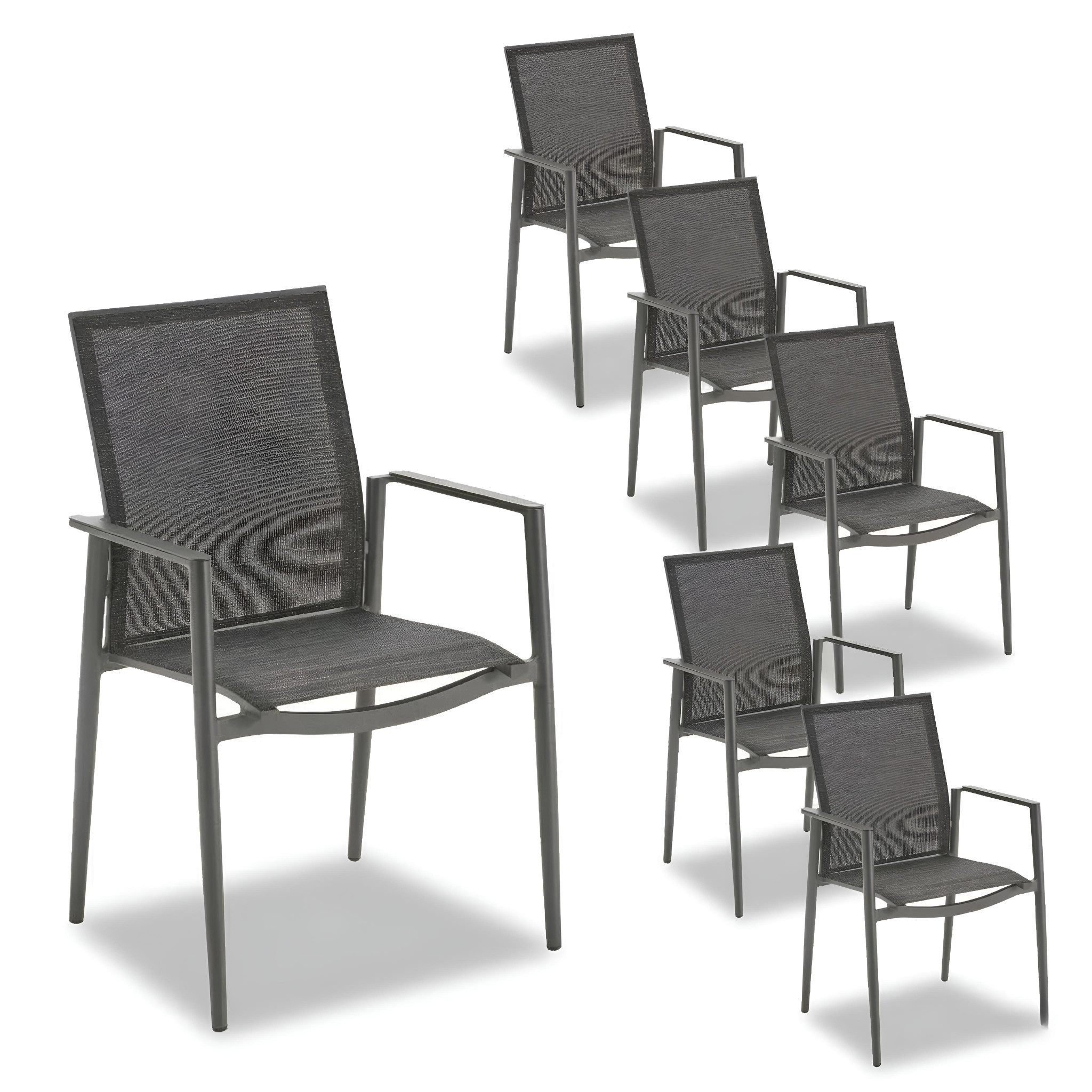 Liadomo Gartenstuhl Mannoli Gartensessel, Stapelstuhl, Outdoor-Stuhl für Terrasse & Balkon (Gartenstuhl-Set, stapelbar, 6 St), Armlehnen Alu, Textilgewebe, Alu anthrazit