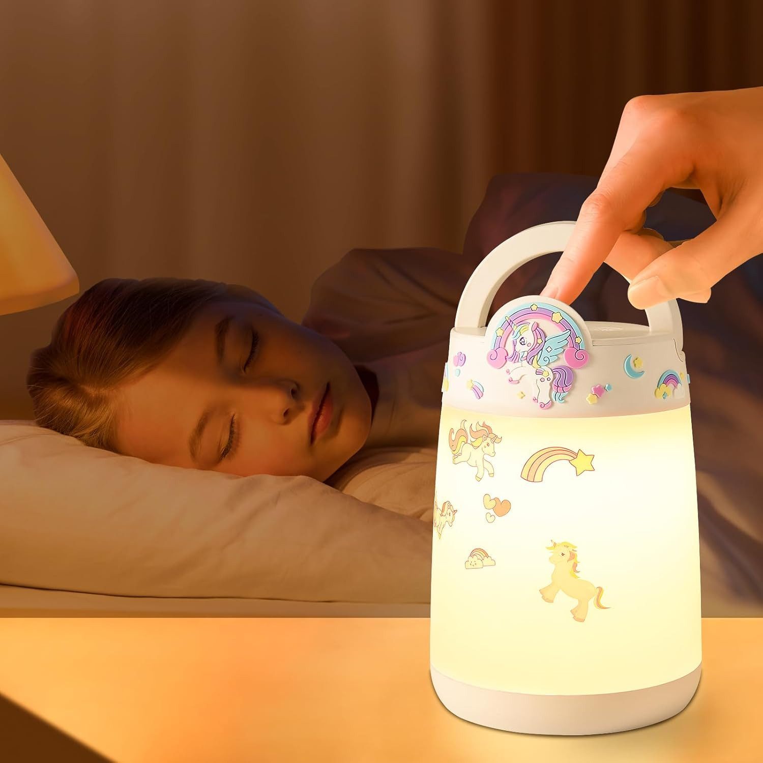 SUPPOU LED Nachtlicht LED Nachttischlampe Touch Dimmbar Kinderzimmer Akku Nachtlicht Einhorn, LED fest integriert, Dimmbar Timer Kabellos