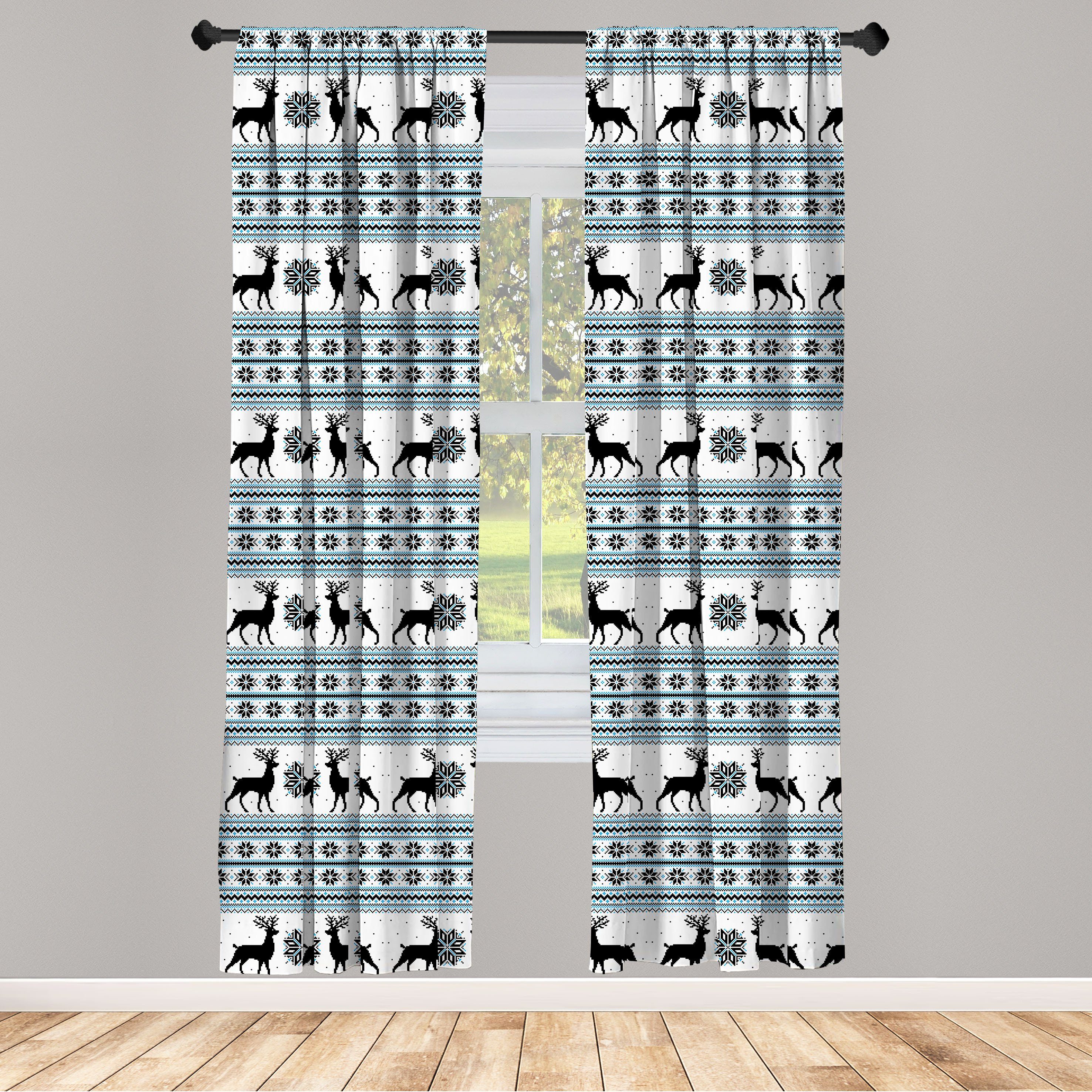 Gardine Vorhang Schlafzimmer für und Dekor, Microfaser, Abakuhaus, Wohnzimmer Schnee nordisch Zick-Zack-Rentier