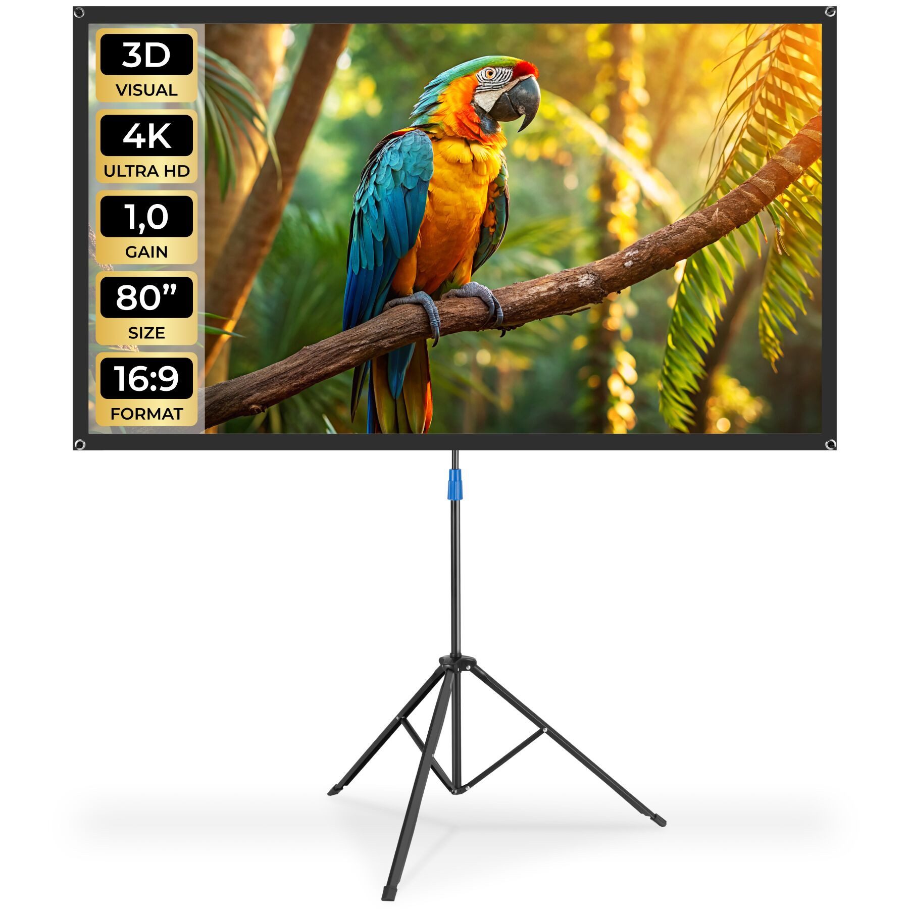 tectake Beamer-Leinwand für 4K, HD, Ultra HD und Full HD, Format 16:9, 80“ Deckeneinbauleinwand (Gain-Faktor 1, 0, reißfest, faltenfrei, inklusive Tragetasche)