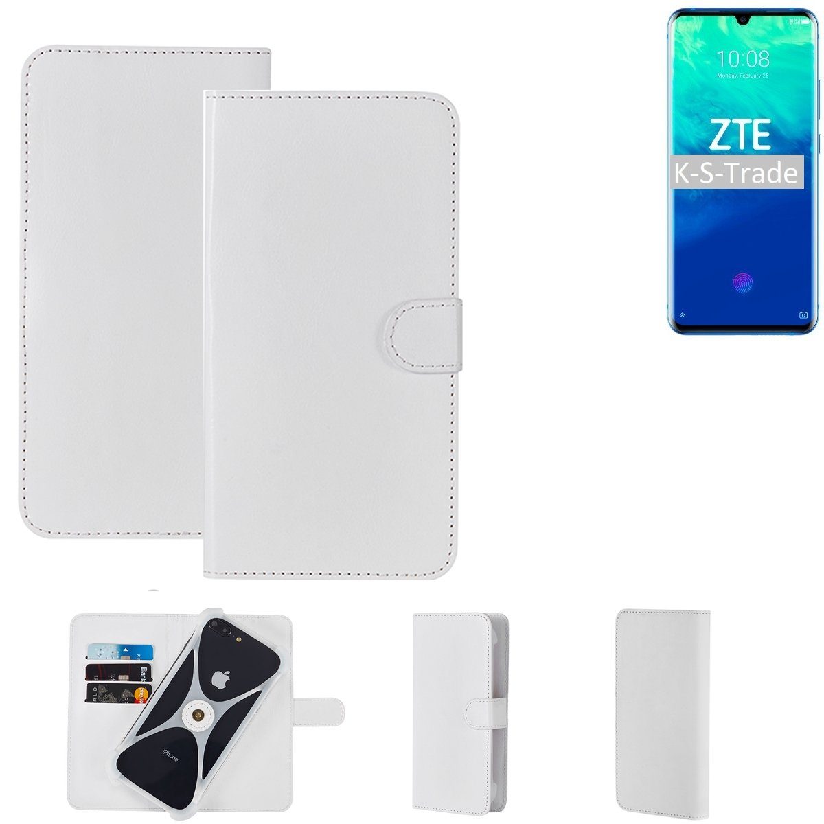 K-S-Trade Handyhülle für ZTE Axon 10 Pro, Handy Hülle Schutz Hülle Cover Case Bookstyle Bumper weiß 1x