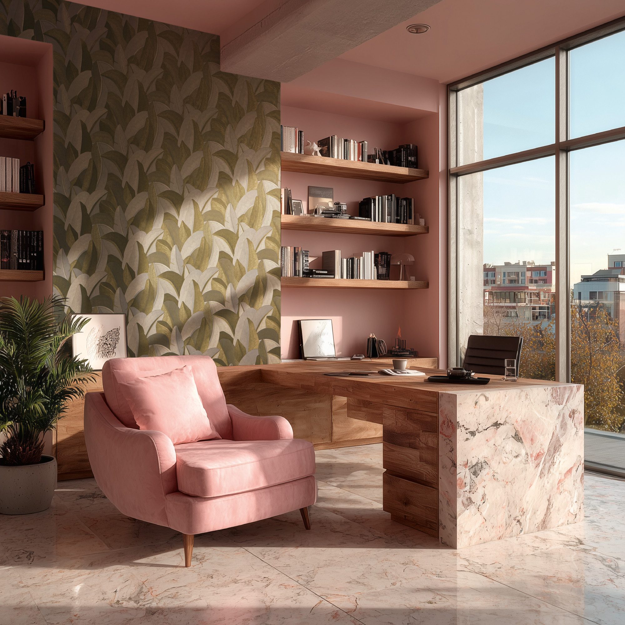 living walls Vliestapete Vibes & Styles Isabelle – Golden Canopy Vliestapete, leicht strukturiert, glänzend, (1 St), Großflächiges Blattdesign mit feiner Struktur und Glanzeffekt