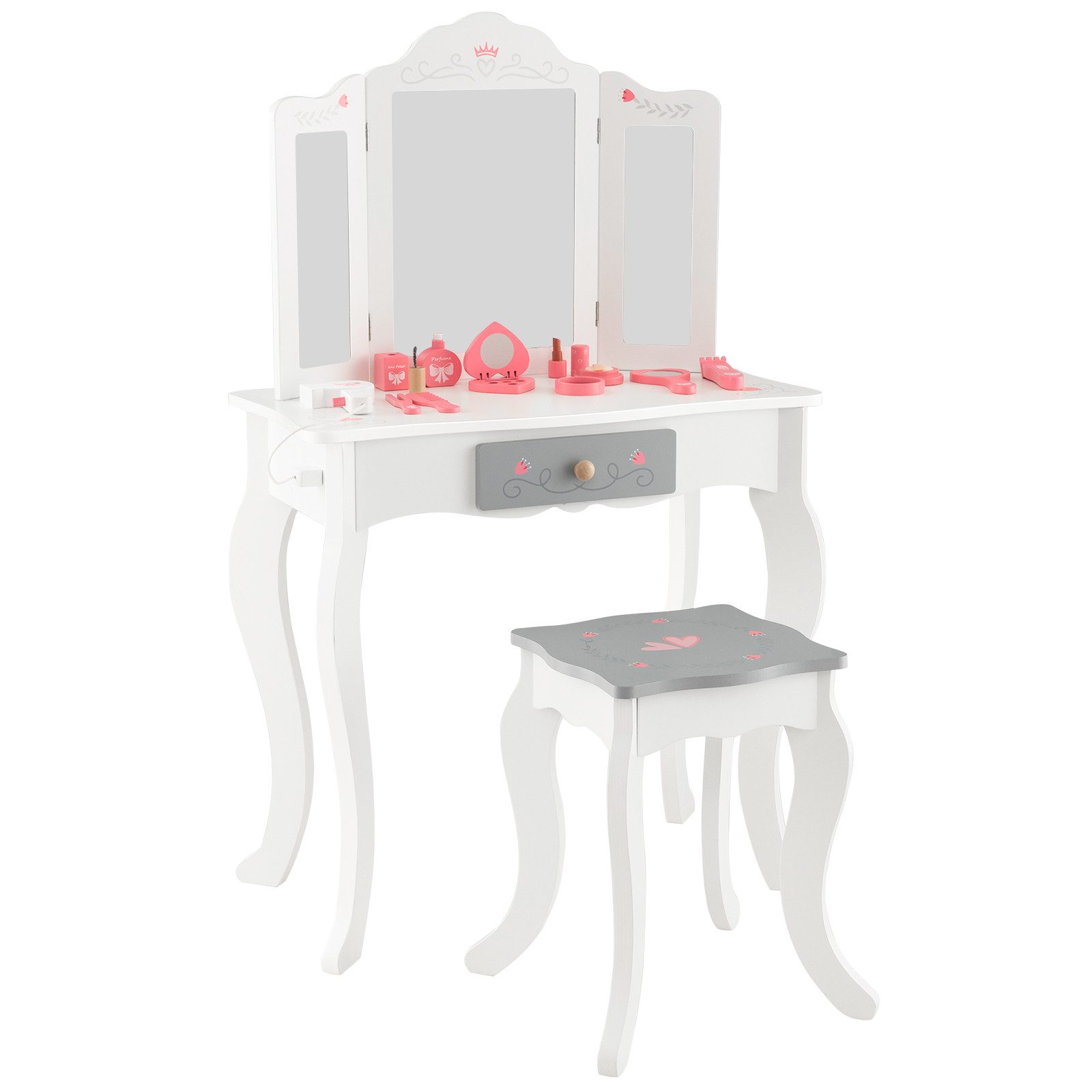 COSTWAY Schminktisch 2 in 1, mit Hocker & abnehmbarem Spiegel günstig online kaufen