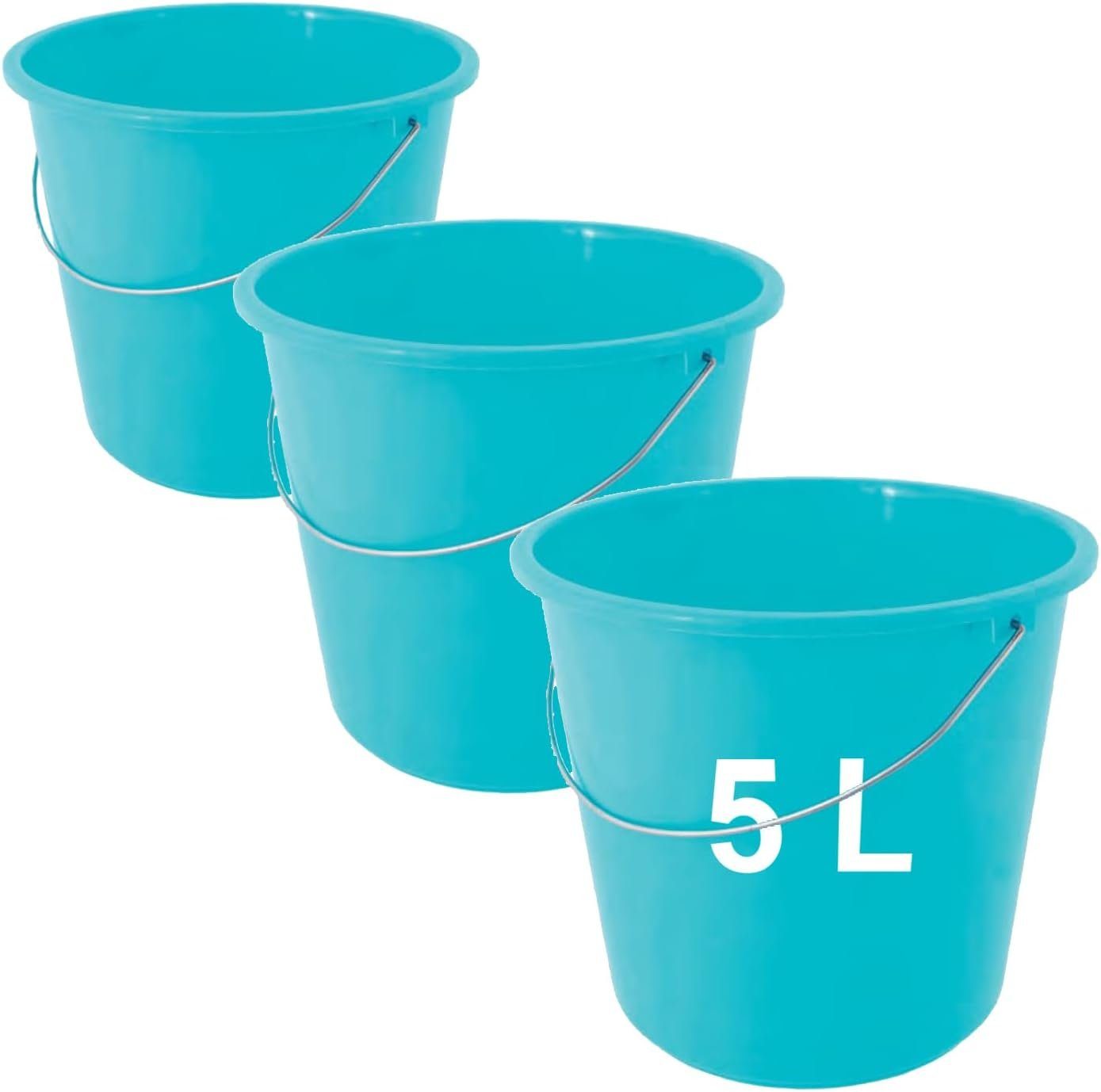 Centi Putzeimer vielseitig blau, Set, L und Metallgriff, robust Wascheimer (Set), Wischeimer 3er langlebig, mit und Meßskala 5